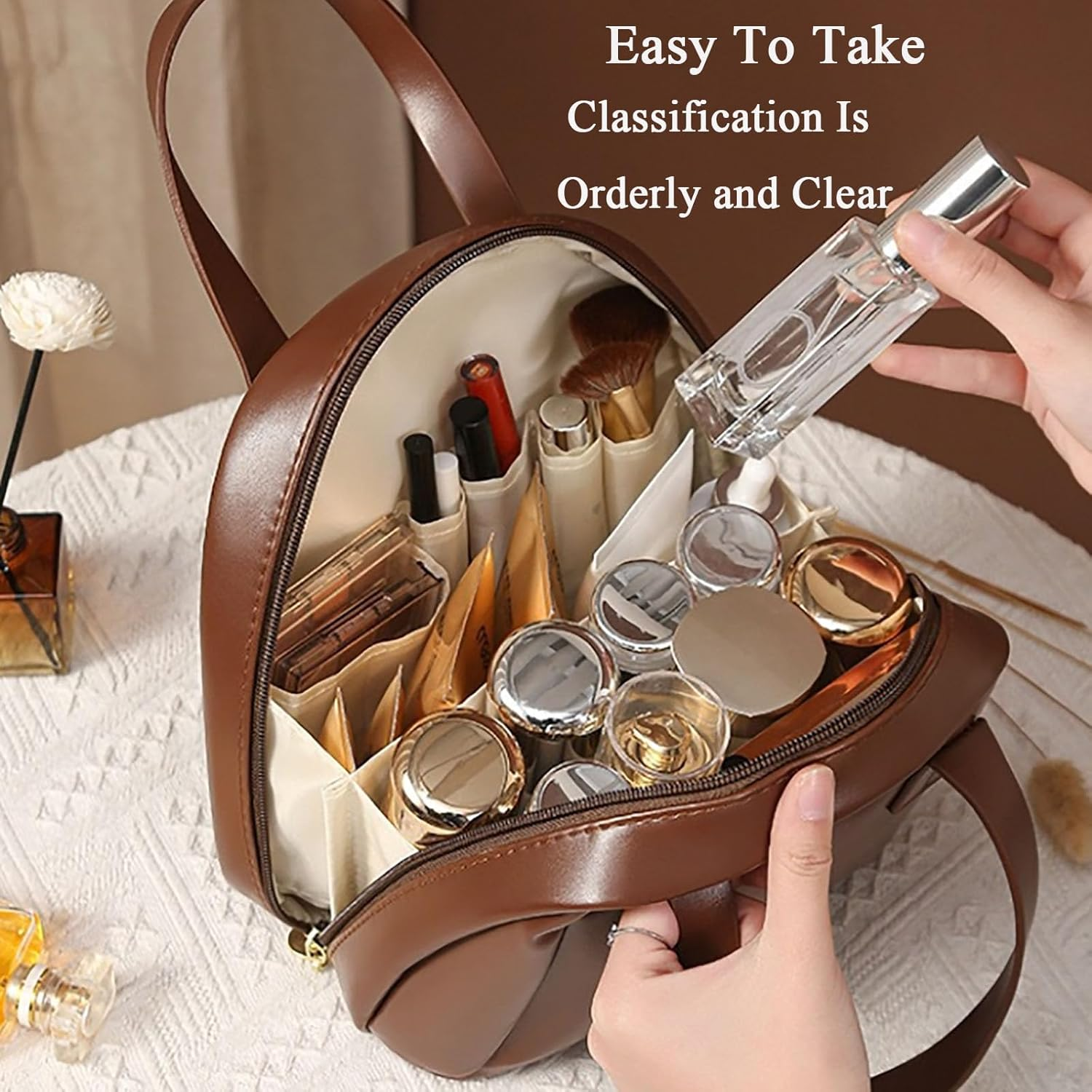 Multi Layered Shell Shaped Cosmetic Bag, Lightly Travel Multi-Layered Shell-Shaped Cosmeticbag, Portable Large Capacity PU Shell Waterproof Handbag Stylecosmetic Bag for Women (White)