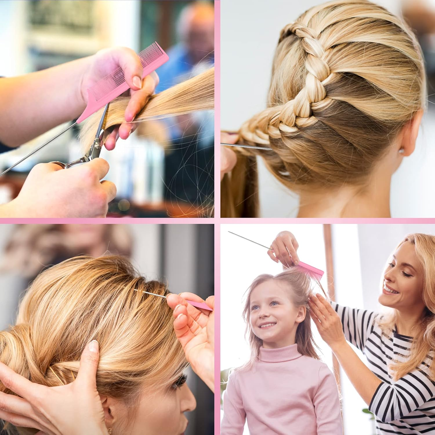 Sularpek 3 Pieces Slick Brush Set Bristle Hair Brush, Teasing Brush Edge Brush, Rat Tail Comb, for Edge & Back Brushing, Combing Slicking Hair for Women Girls (Pink) image number 3