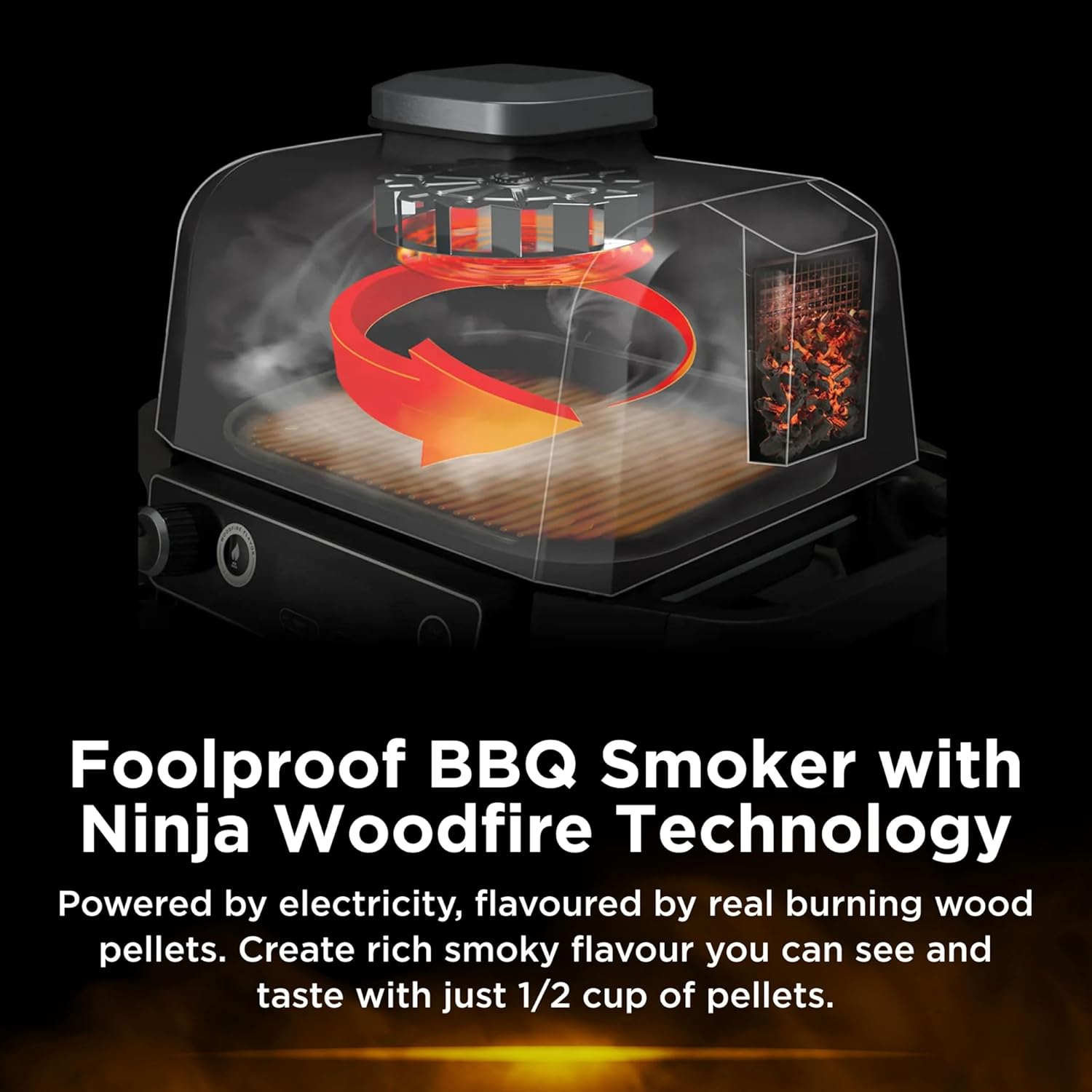 Ninja Woodfire Pro XL Outdoor Electric BBQ Grill & Smoker, Table Top Air Fryer, Includes Non-Stick Grill Grate & Crisper Basket, OG850ANZ, Black image number 3