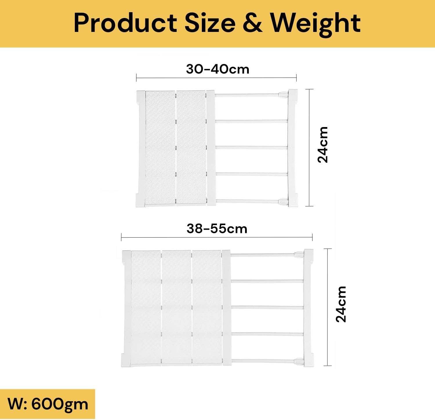 EZONEDEAL Adjustable Shelf Closet Storage Rack Organizer, Expandable Closet Shelf Space Saver Racks for Kitchen Cupboard Wardrobe Kitchen Adjustable Storage Rack (30-40Cm Length/ 24Cm Wide, White) image number 3