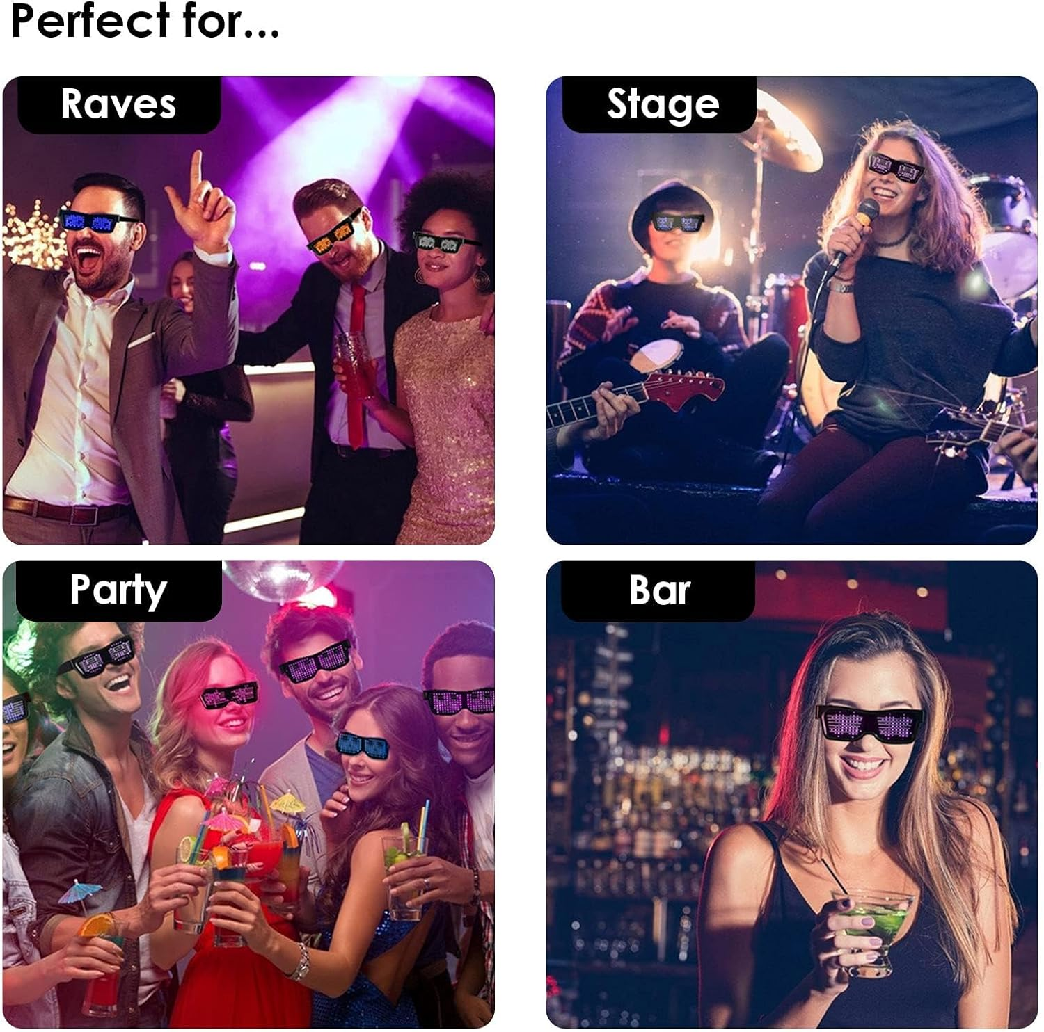 Queen.Y LED Glasses Customizable Bluetooth APP Connected LED Display Smart Glasses USB Rechargeable DIY Funky Eyeglasses for Nightclub Party Stage DJ Halloween image number 3