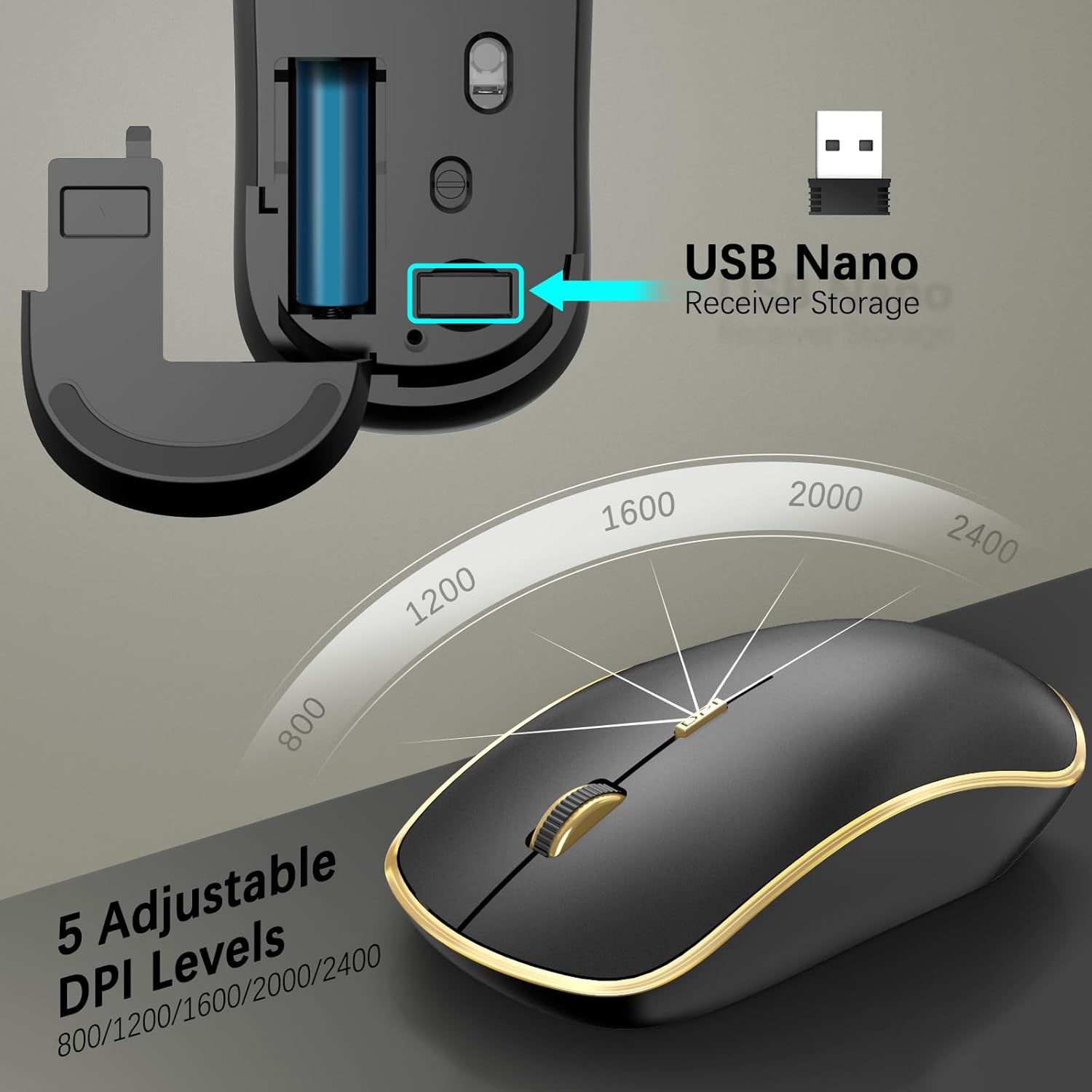 JOYACCESS Black Gold Wireless Keyboard Mouse,Ergonomic Cordless Keyboard with Phone Holder and Wrist Rest, Comfortable and Quiet Wireless Keyboard and Mouse for Laptop,Computer,Pc image number 2