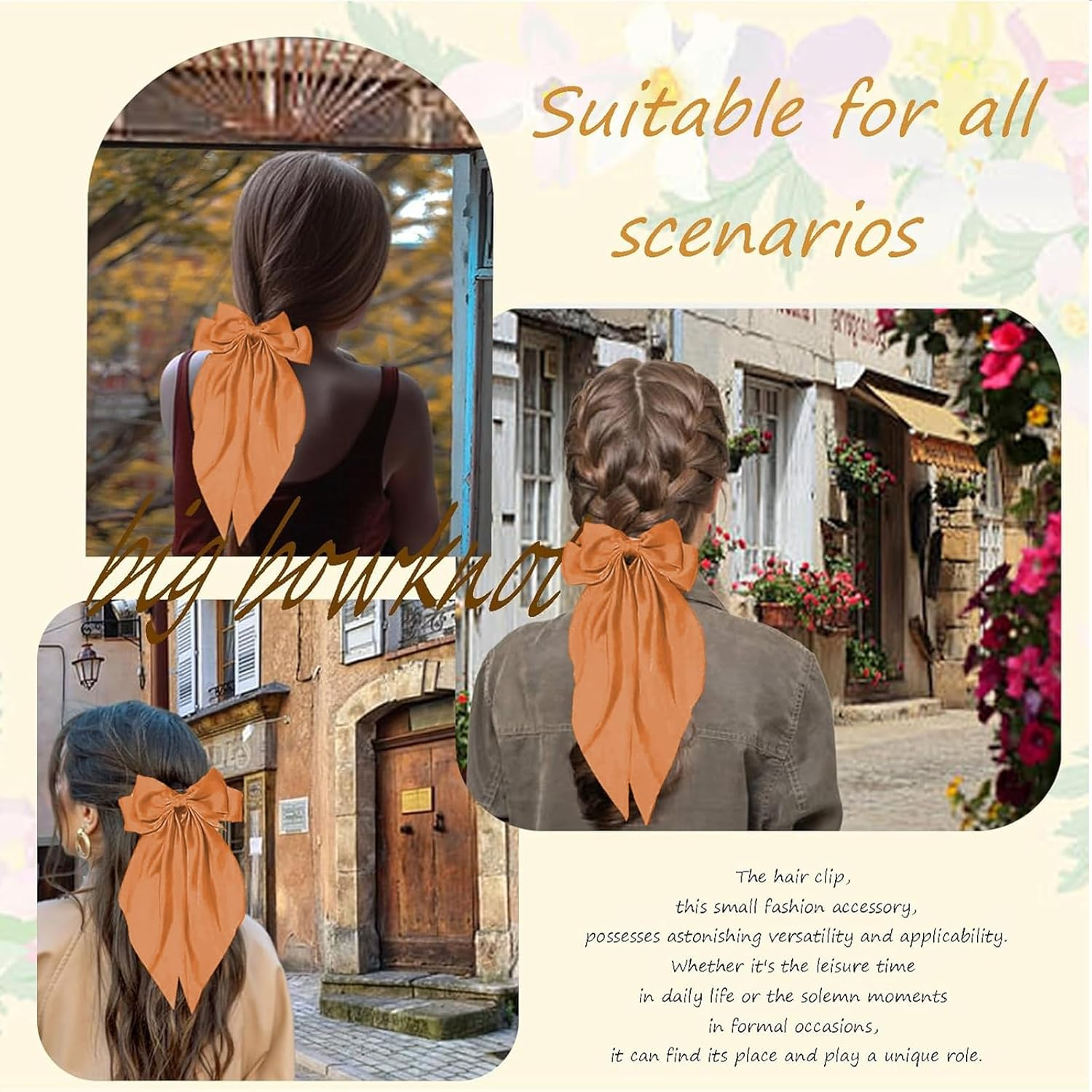 TELAIN Pack of 4 Hair Bows for Women, Large Satin Hair Clips, Long Silky Bows for Hair, plus Size, Black and White Hair Clips, Coquette Hair Accessories for Women image number 5