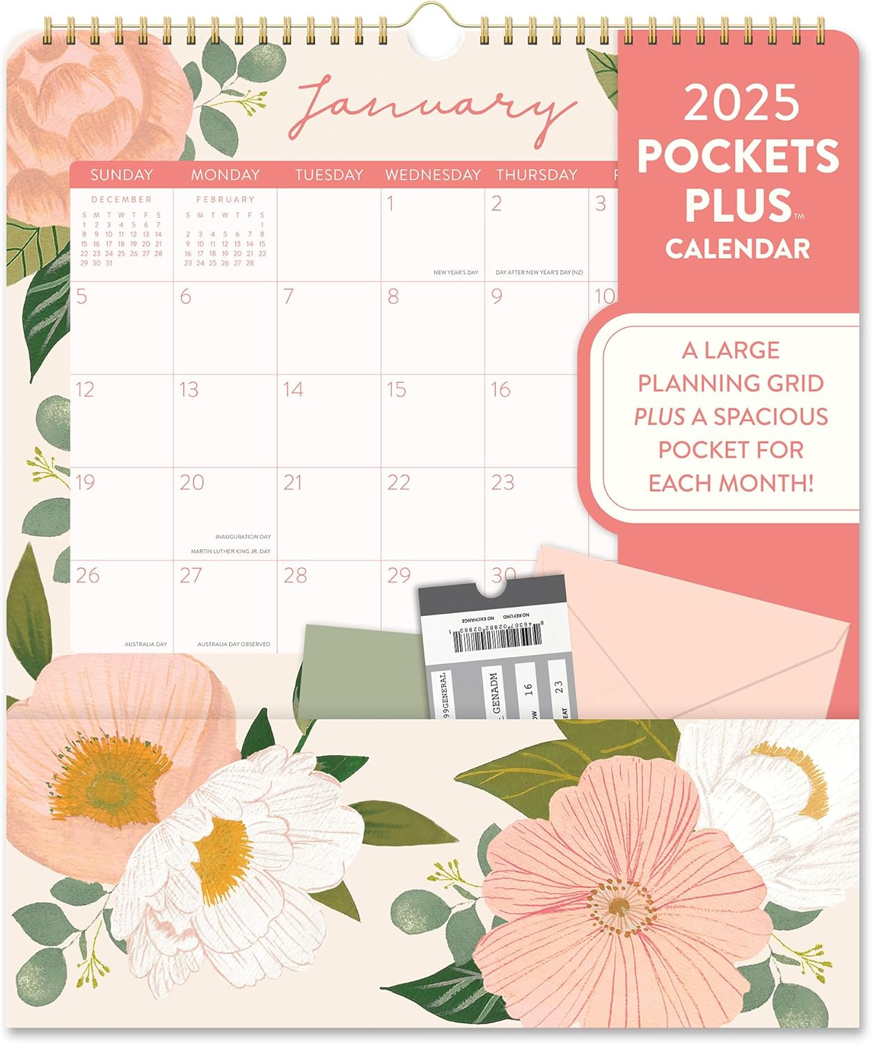 2025 Calendar Bella Flora Pockets plus Wall Orange Circle Studio 25150 image number 5