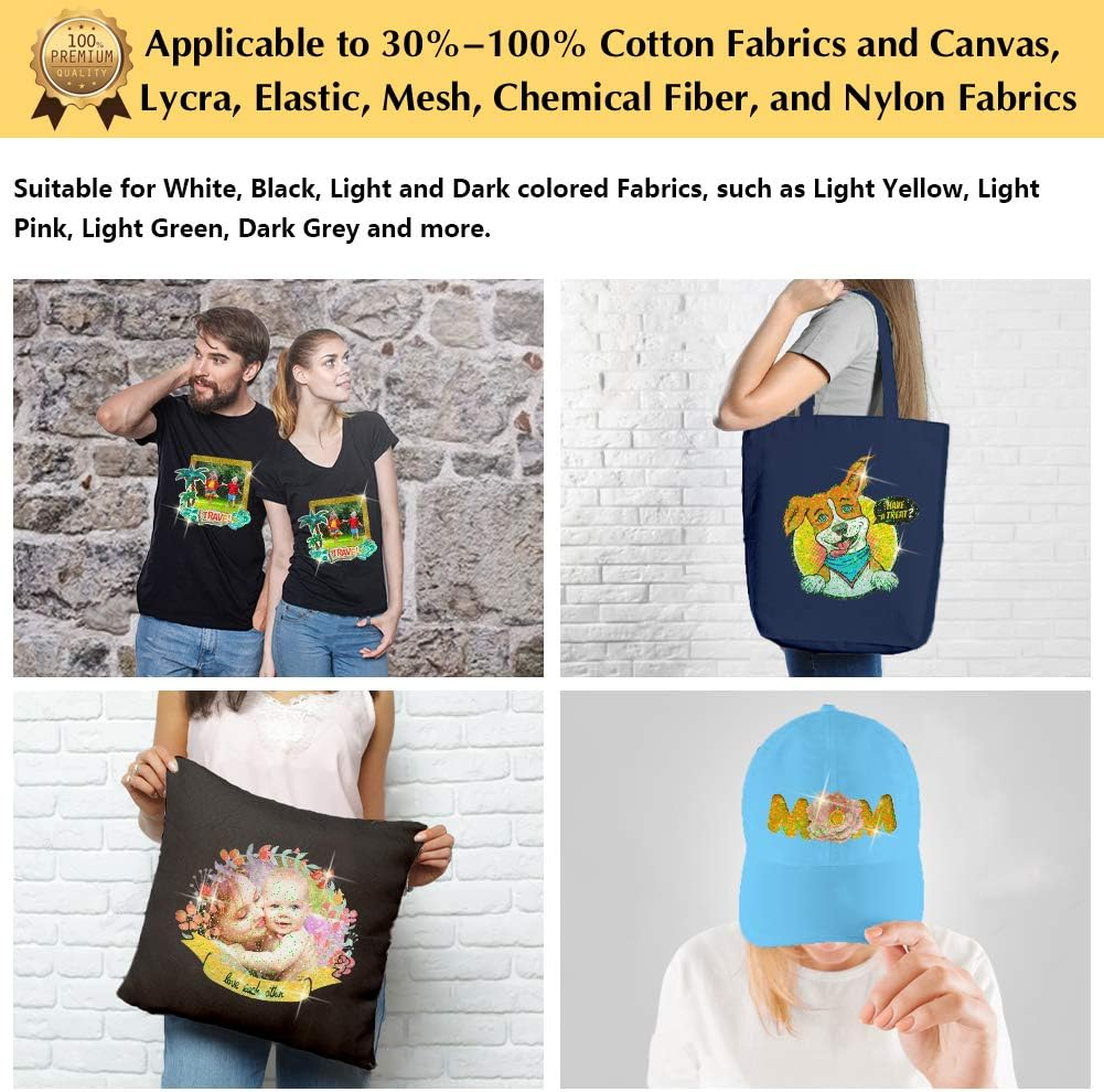 Transourdream Glitter 1.0 Iron on Heat Transfer Paper for T Shirts (10 Sheets, A4) Printable Heat Transfer Vinyl for Inkjet Printer Iron-On Transfers Paper for Light and Dark Fabric (AU-10-10) image number 6