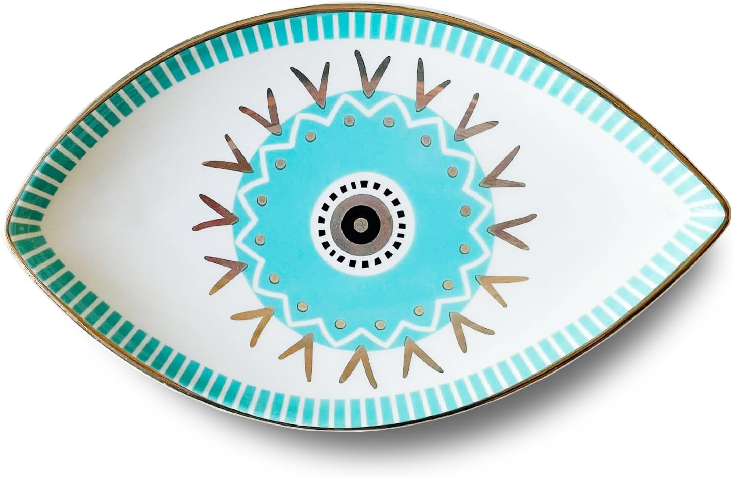Exquisite Small Ceramic Jewelry Tray - Trinket Dish Evil Eye Decor, Gold Plate Ring Holder, Modern Boho Home Essentials, Perfume Organizer, Witchy, Aesthetic Room Decor, 5.9" X 3.5" (Pharaoh)