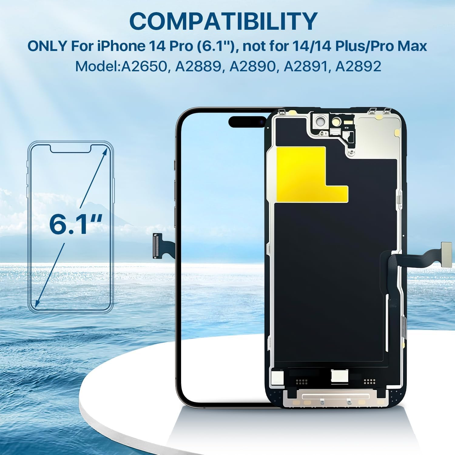 Hoonyer Iphone 14 Pro LCD Display Replacement Kit, 3D Touch Screen with Frame & Digitizer + Repair Tool + Waterproof Adhesive & Tempered Screen Protector - for Iphone 14 Pro (6.1 Inch) image number 6