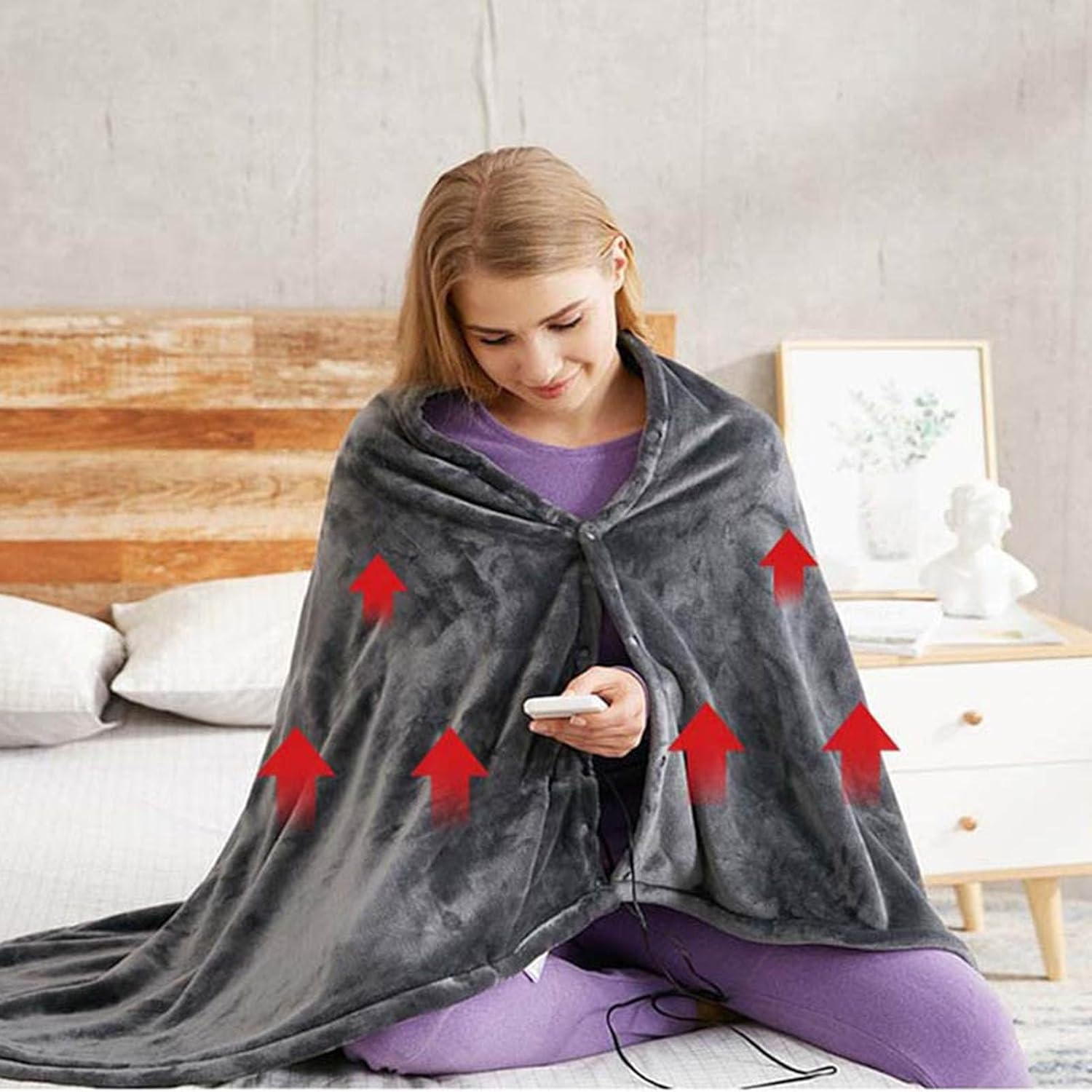 Omabeta 1PCS Electric Heated Blanket with 3 Adjustable Heating Levels,150 * 85 * 2Cm Heated Throw Cover for Home Office Camping Outdoor Use, USB Powered Throws image number 1