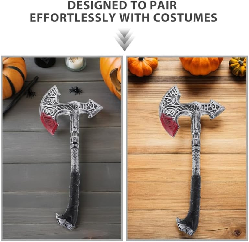 Healeved Viking Costume Axe: Plastic Party Axe Prop Accessories for Halloween Cosplay Role Play Medieval Theme Party Decorations image number 5