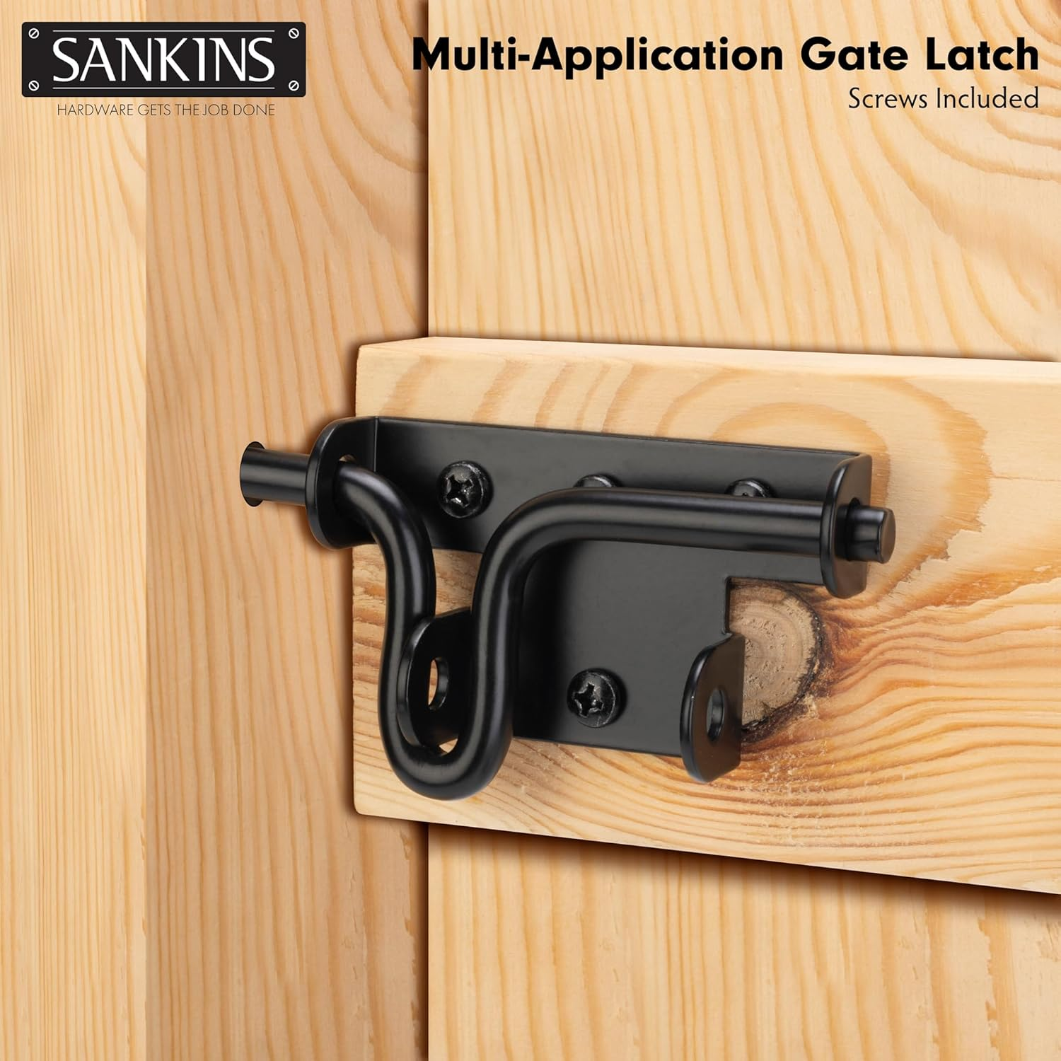 SANKINS Slide Bolt Gate Latch for Wooden Fence, Heavy Duty Black Sliding Bolt Gate Lock Latch Hardware with Padlock Hole, Door Gate Latch for Wooden Gate Vinyl Fence Barn Shed, 1 Pack image number 3