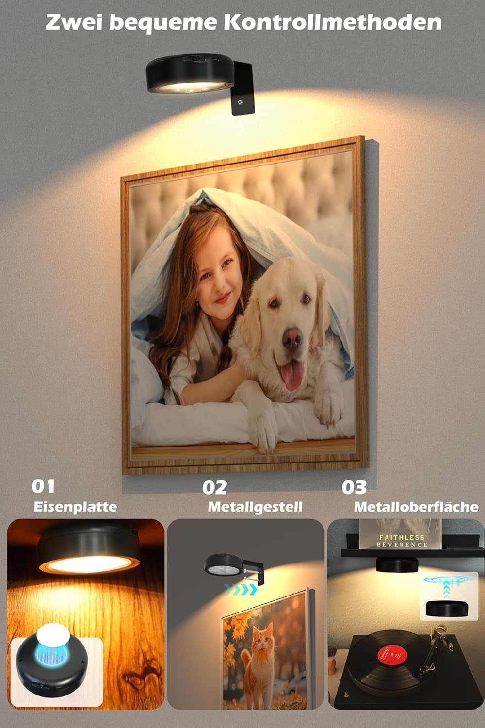 Wireless Picture Light, Battery Picture Light with Remote Control, USB Rechargeable, Painting Lighting with Battery 2000 Mah (Black) image number 2