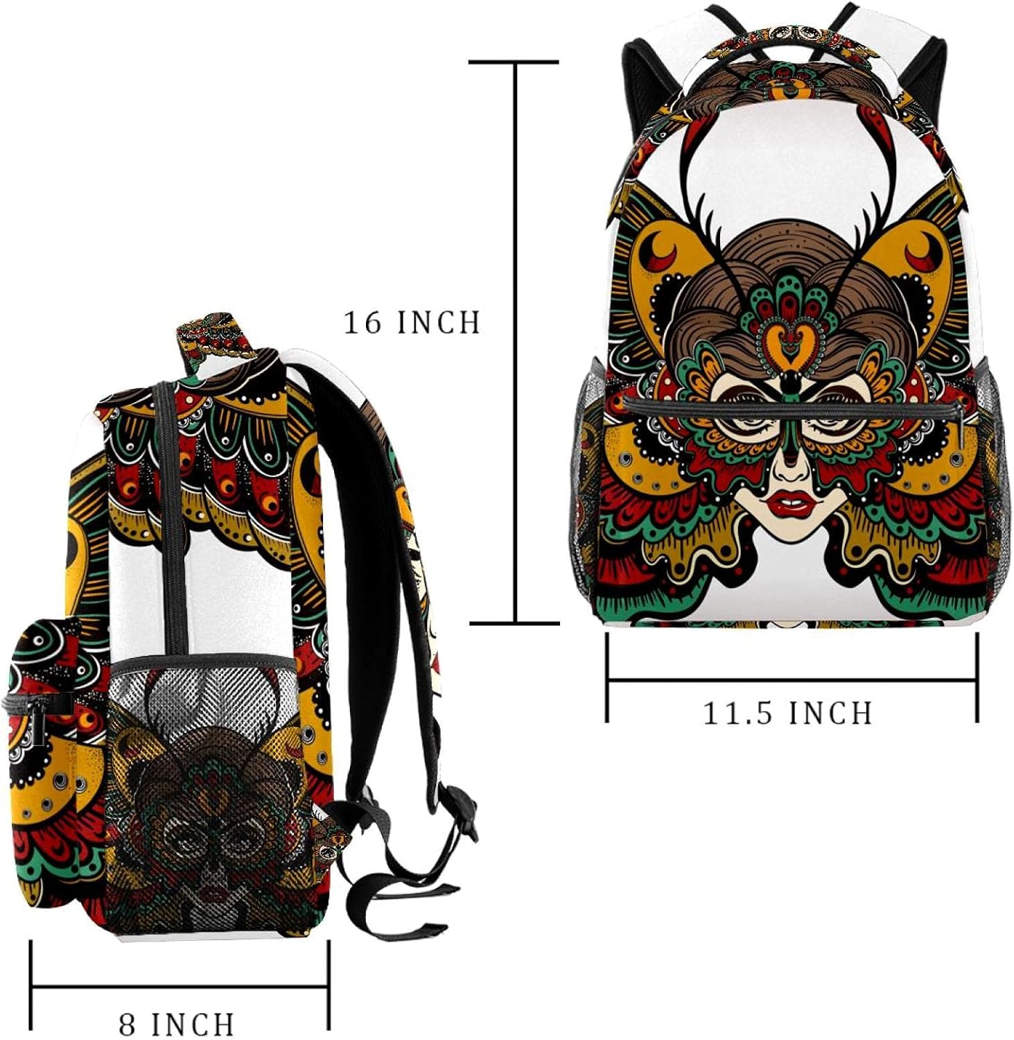 The Girl Face with Butterfly Wings in Old School Style Backpack Students Shoulder Bags Travel Bag College School Tote Backpacks image number 4