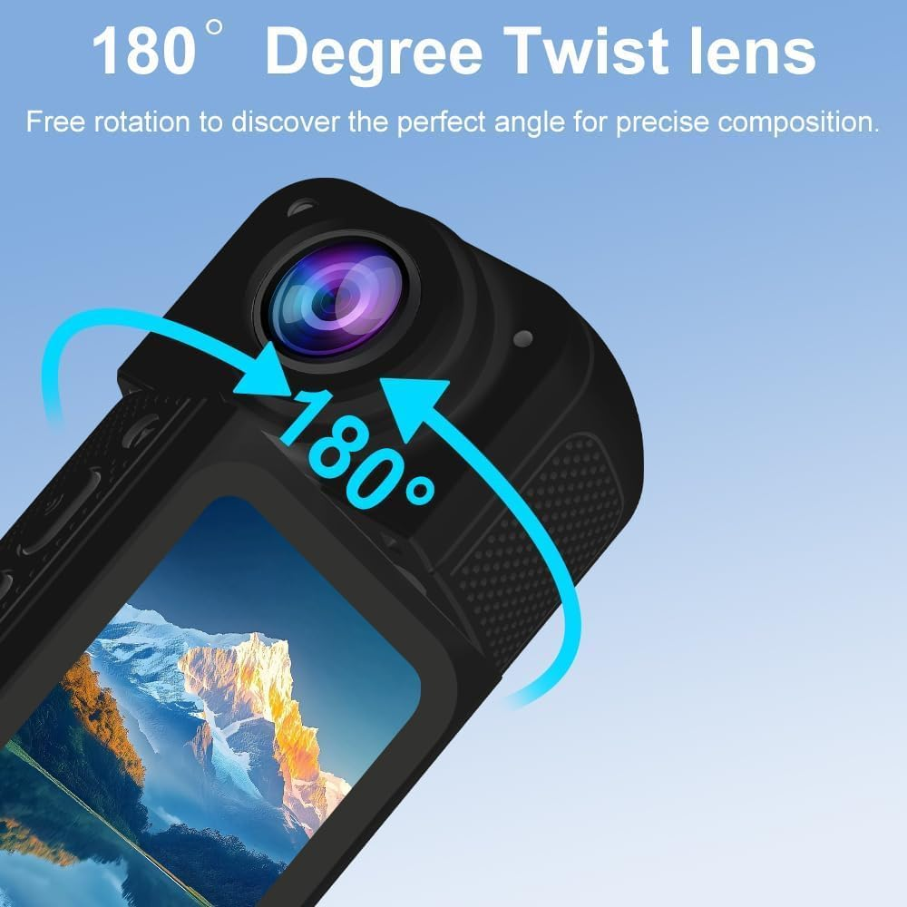 B-Qtech 180&deg; Action Camera, Wearable Sports Camera with 1.47 Inches IPS HD Display Screen, 2.7K Wide-Angle Video, Small Body Cam for Cycling, Diving, Travel, and Outdoor Adventures image number 1