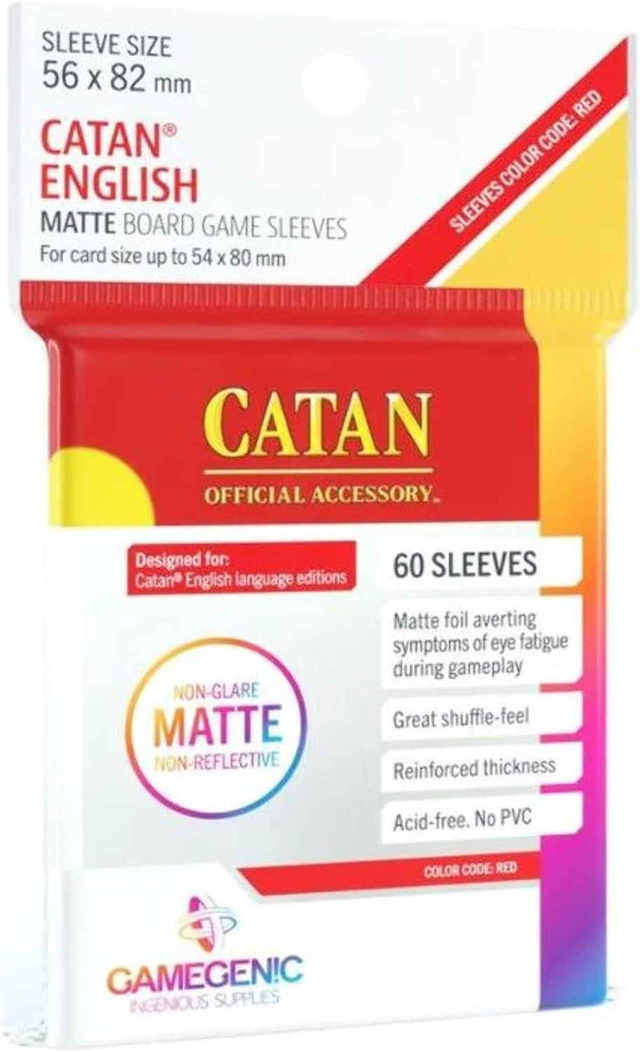 Gamegenics Catan Game Prime Sleeves, 56 Cm Length X 82 Cm Height, 60 Piece, Red