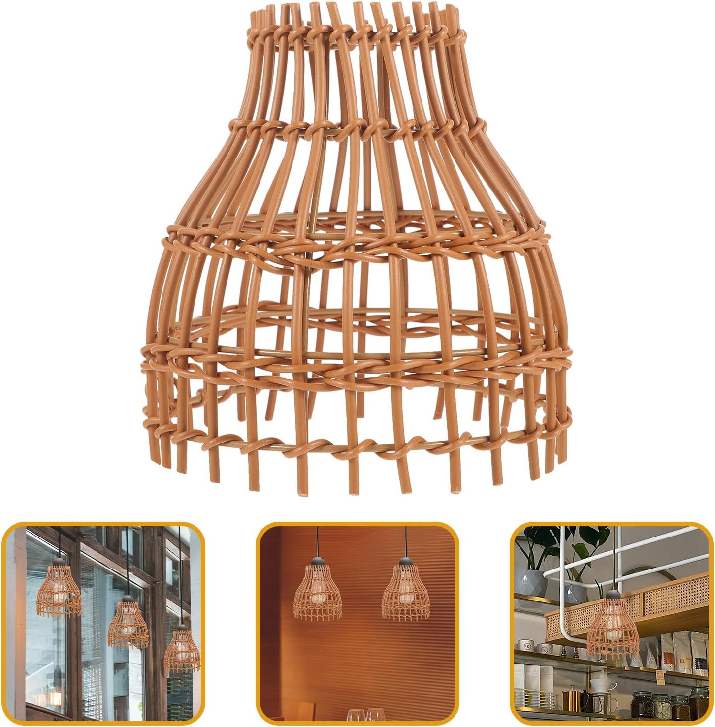 ULTECHNOVO Handmade Woven Rattan Pendant Lamp Shade For, Cover, Rustic Boho Lampshade Decoration for Dining Room and Study image number 6
