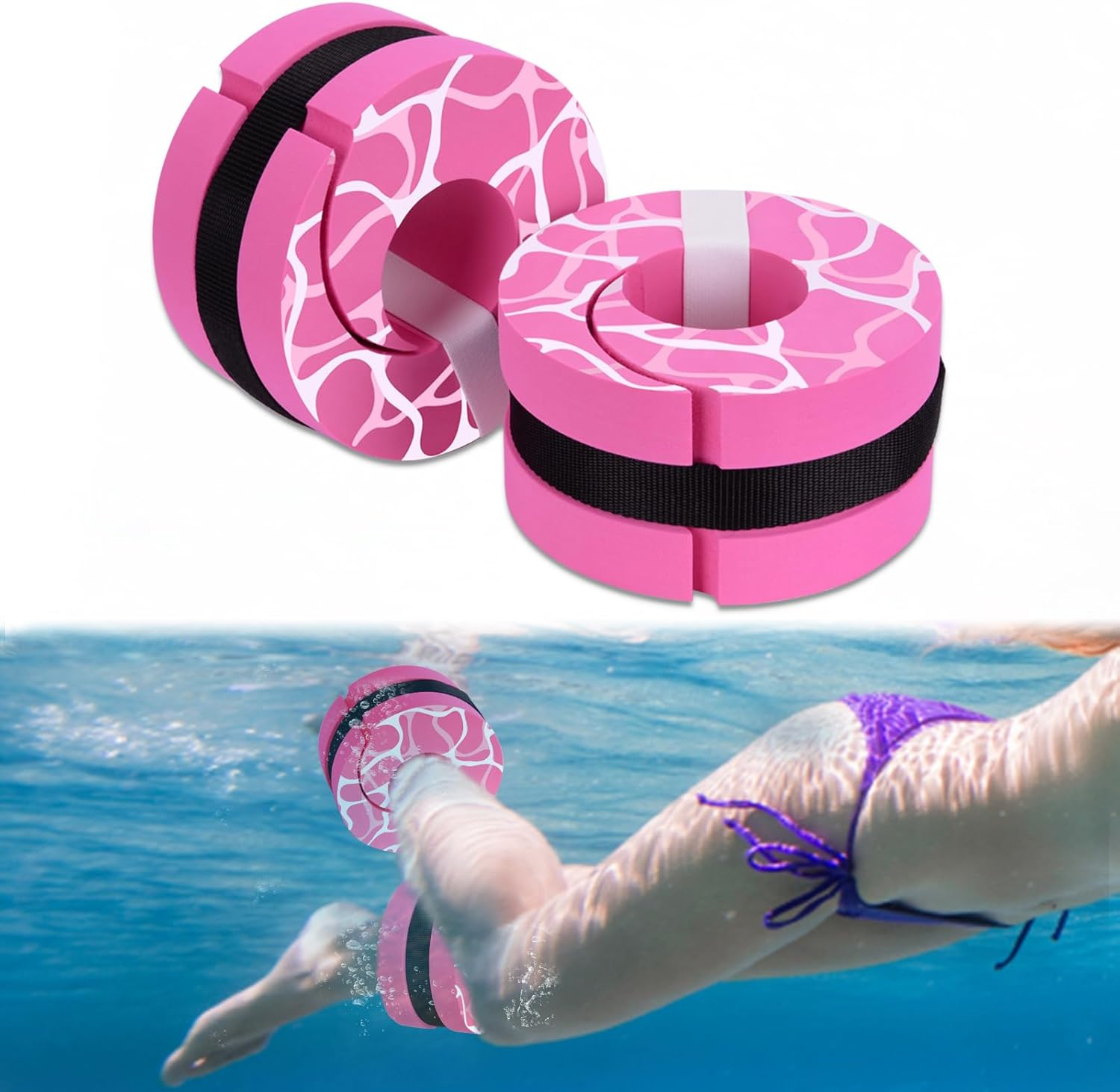 Hikeen Swim Aquatic Cuffs,High-Density EVA Water Aerobics Float Ring Fitness Pool Exercise Weights Set, Water Ankles Arms Belts with Detachable Adjustable Webbing for Swim Fitness Training