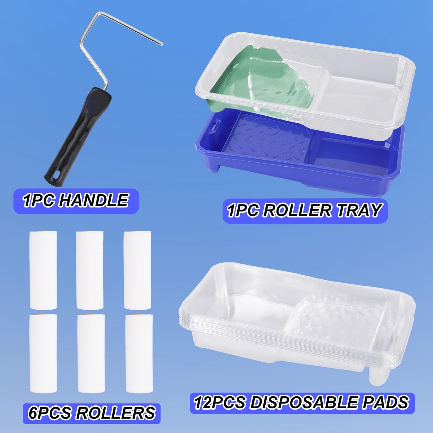 20Pcs Paint Roller Tray Set, Includes 4In Mini Rollers Disposable Liners Paint Tray Ergonomic Handle Ideal for Home Renovation Trim Cabinets & Touch Ups