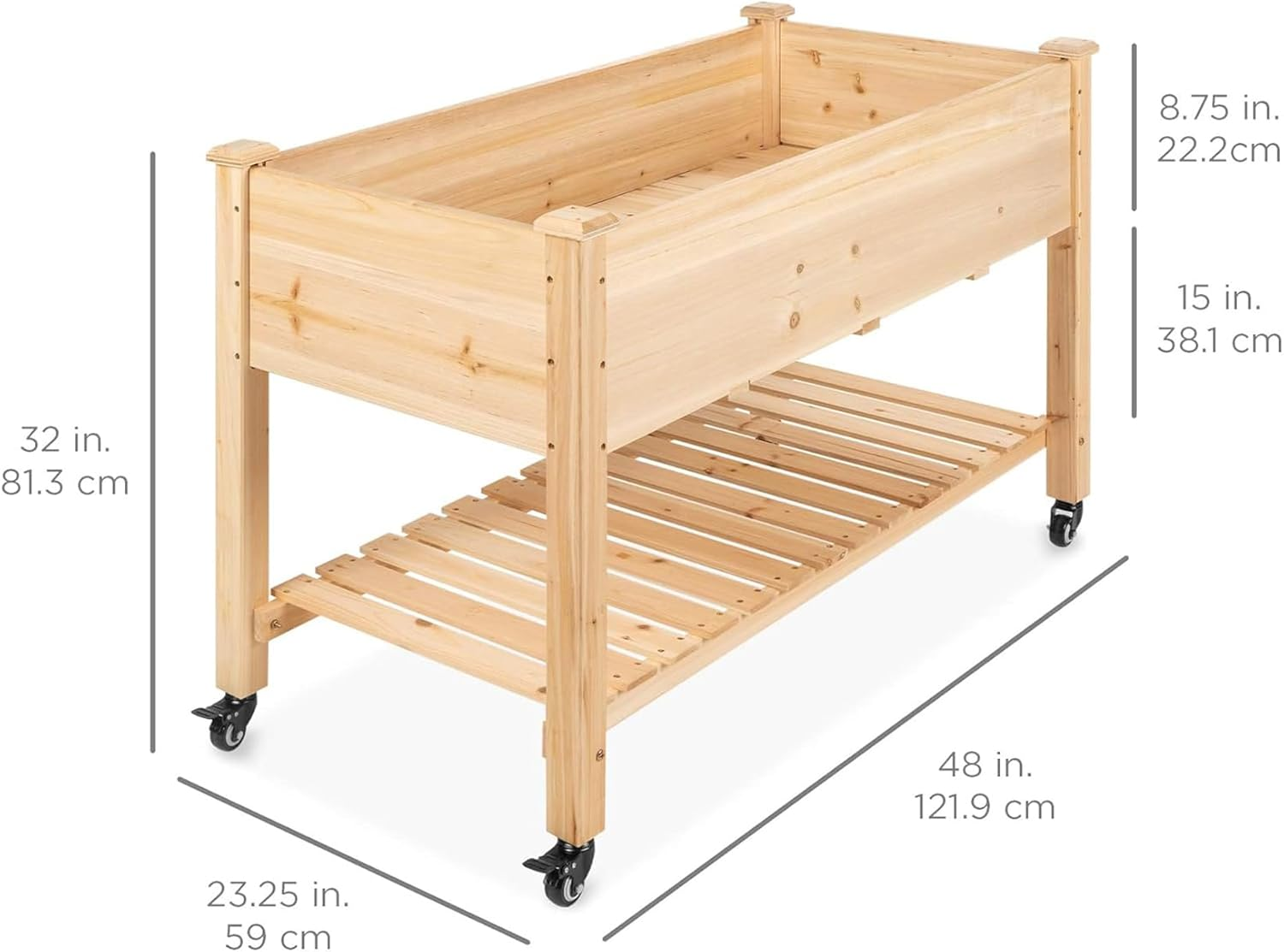 Mobile Elevated Wood Planter Box with Wheels,Raised Garden Bed for Outdoor Patio, Deck, Balcony, Backyard, 120 * 59 * 80CM image number 3