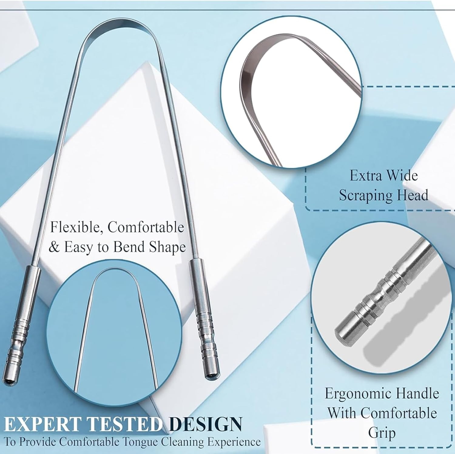 3 Pack Tongue Scraper for Adults Stainless Steel Tongue Cleaner Metal Scrubber Reduce Bad Breath Tongue Scrubber Tongue Cleaner for Oral Care & Hygiene image number 5