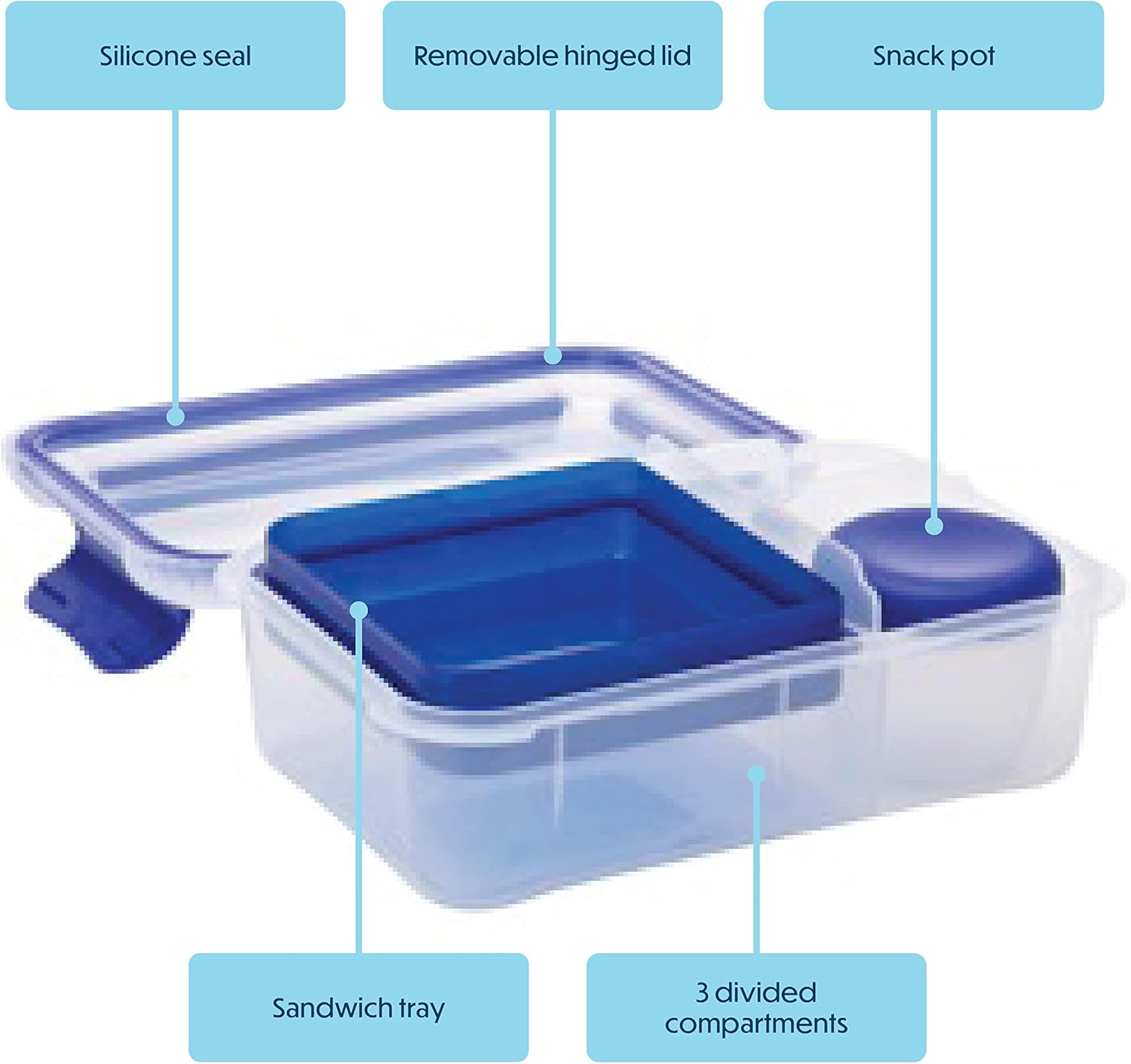 Smash Bento Lunch Box, Blue, 1.6 Liter Capacity