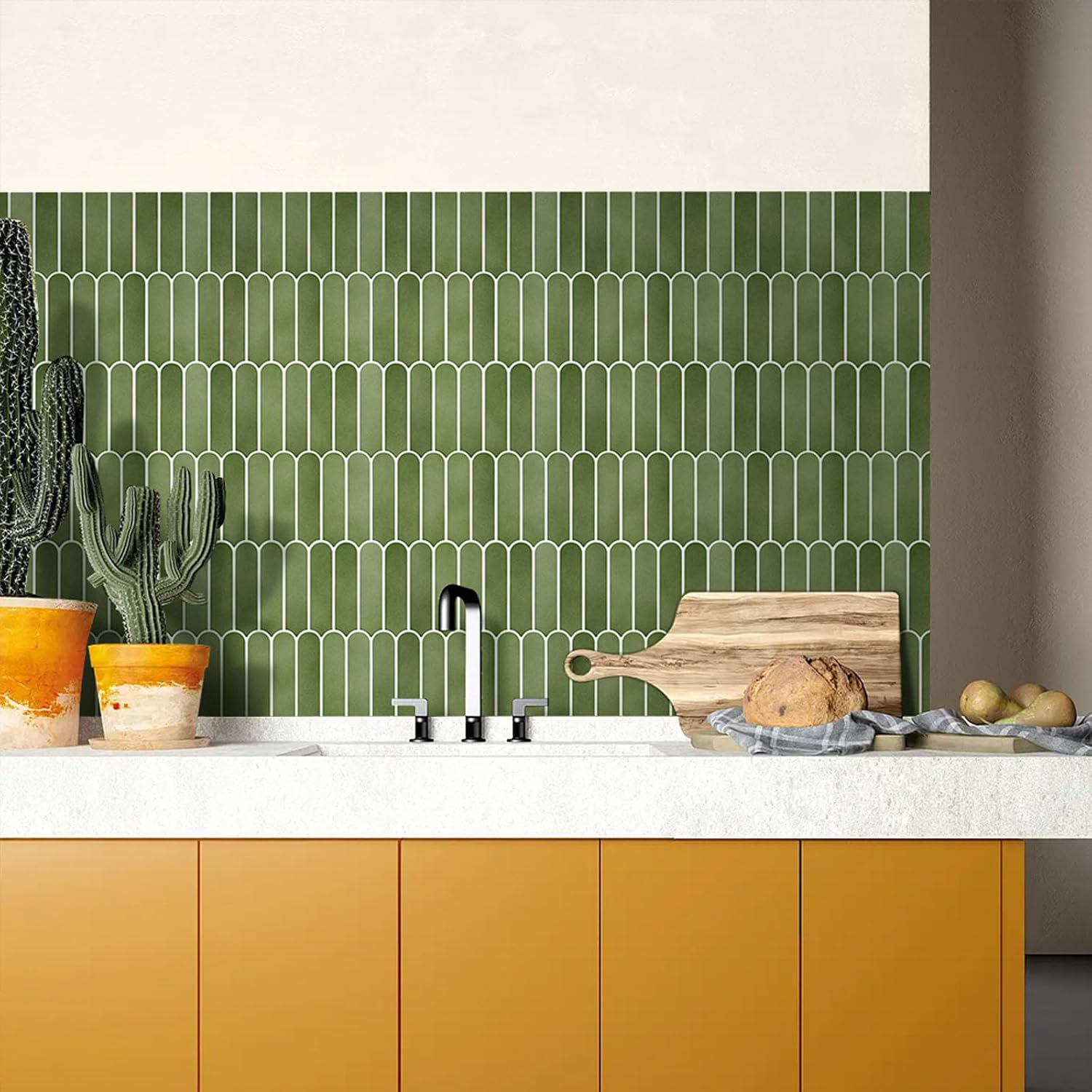 Commomy Peel and Stick Tiles, Stick on Tiles Backsplash for Kitchen and Bathroom, PVC Wall Tiles Interior Decor(30X30Cm, 10 Sheets, Matte Green) - Dark Green image number 7