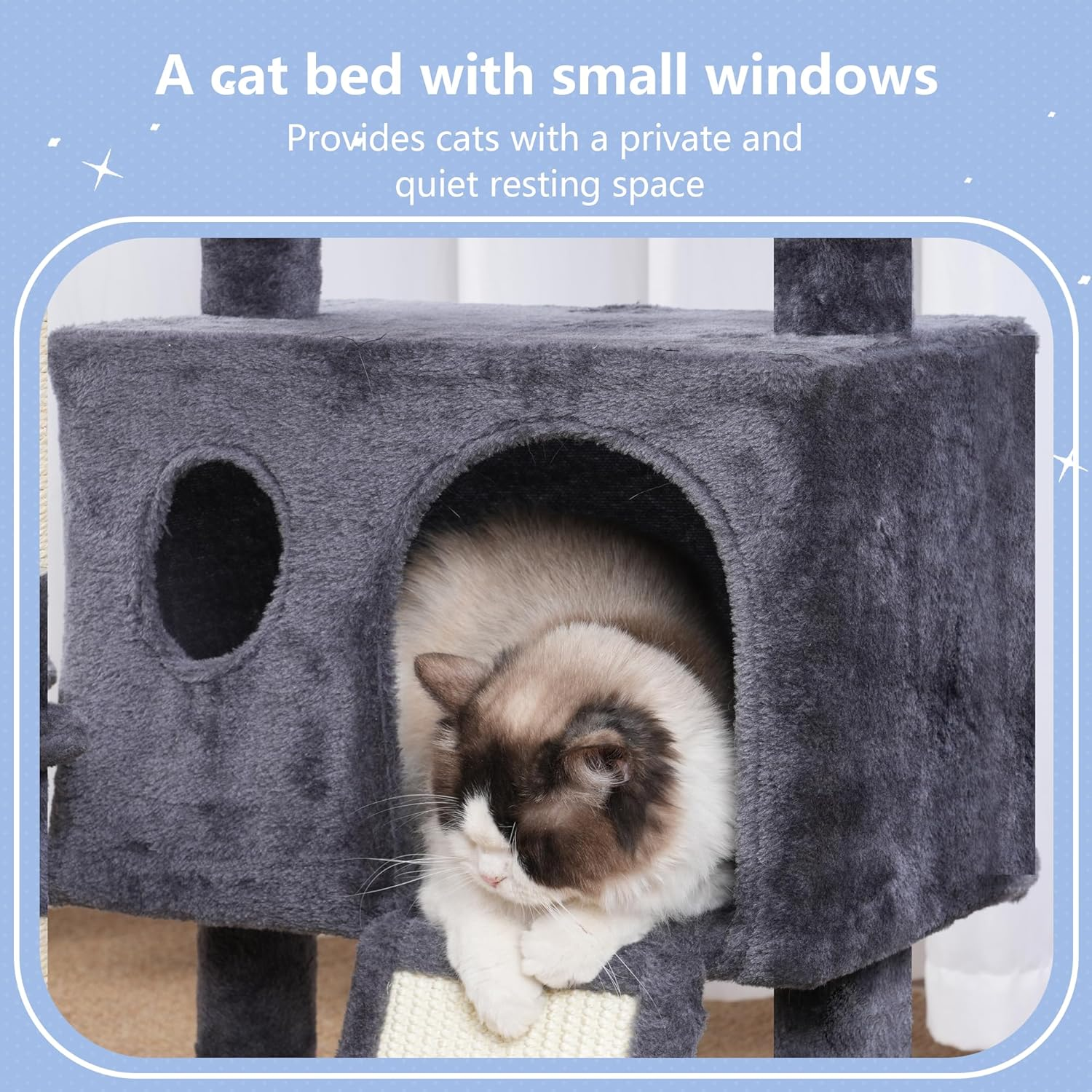 Hey-Brother Cat Tree Tower, Scratching Posts with Removable Toys, Cozy Condo, Platform, Hammock, Sisal Scratch Board and Ball for Indoor Kittens, 105 Cm, Smoky Gray MPJ008SG - Smoky Grey image number 6