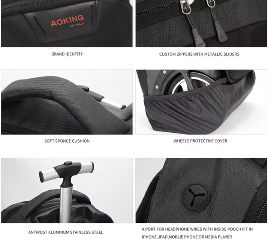 Waterproof Backpack School Bags with Wheels, Travel-Friendly Large Rolling Laptop Backpack for Men Women, Freewheel Carry on Luggage Business Bag, Compact Trolley Suitcase Fit 17 Inch Notebook image number 2