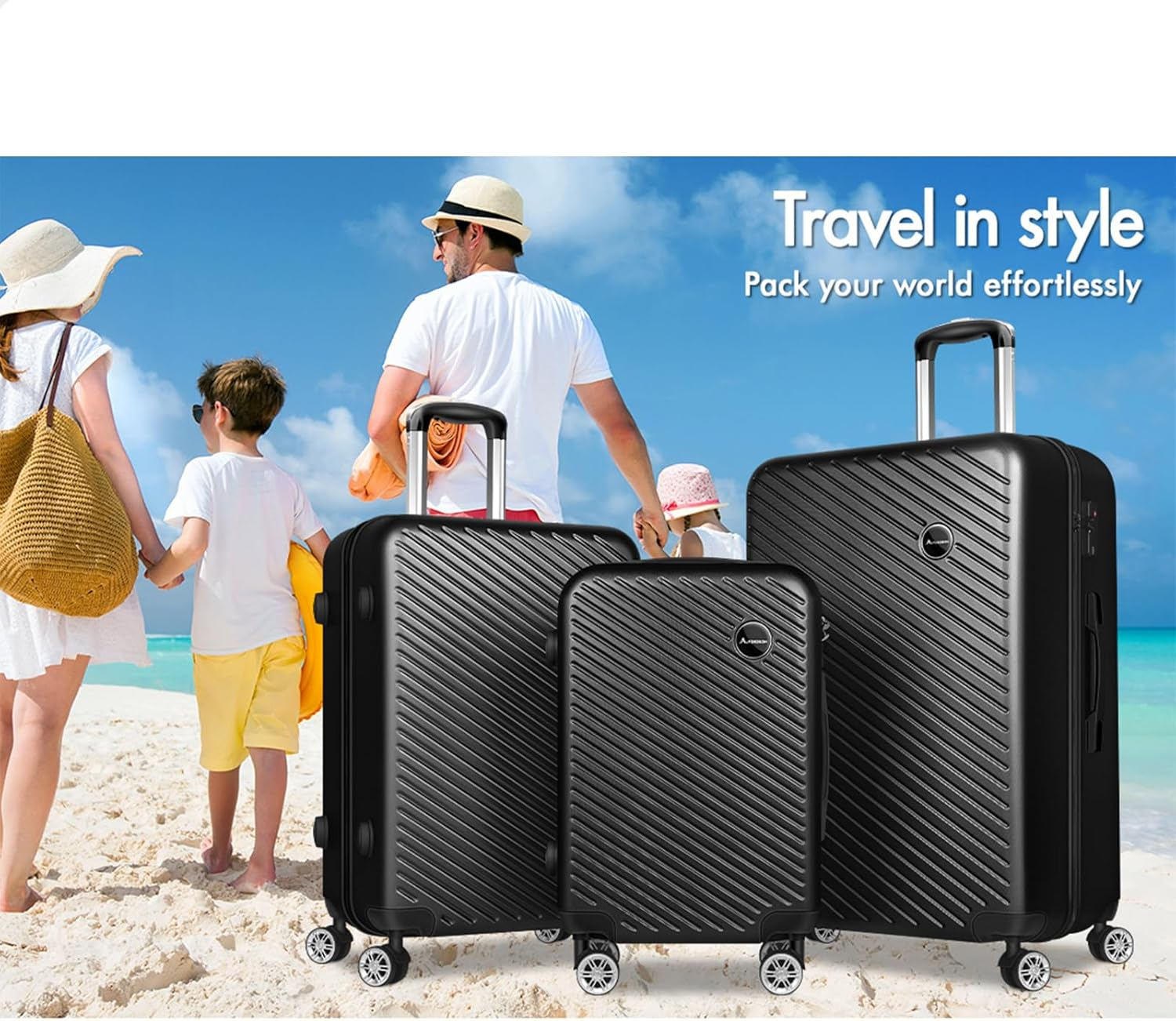 ALFORDSON 3Pcs Hardside Luggage Set 20" 24" and 28" Black Color Timothy Series, Hardshell Suitcases Setting with TSA Lock & Wheel Spinners, Carry-On & Checked Baggages 3-Piece Pack image number 1