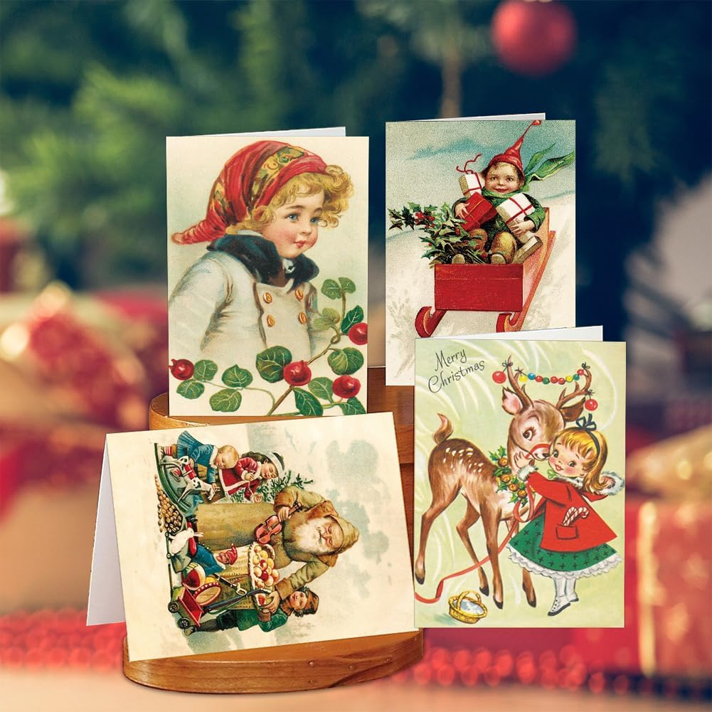 Suithink 12 Pack Vintage Christmas Greeting Cards, Christmas Cards Retro Xmas Greeting Cards with Stickers Envelopes Vintage Blank Note Cards for Christmas Baby Shower Birthday Party Supplies image number 3