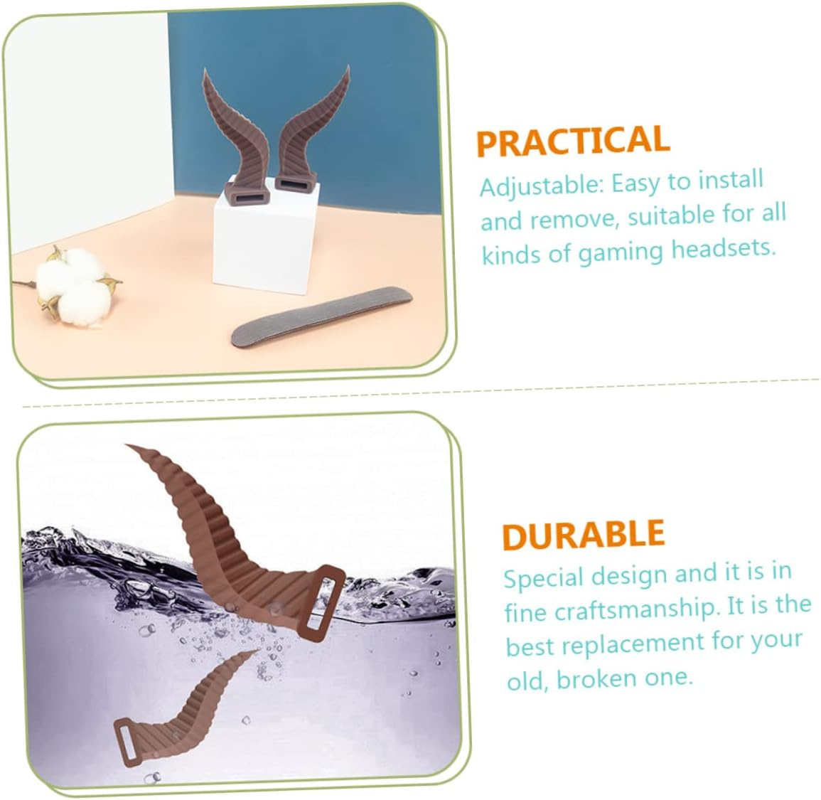 OKUMEYR Devil Horn Headset Ornaments Silicone Attachment for Headphones Adjustable Gaming Headset Decorations Easy to Install and Remove Brown image number 5