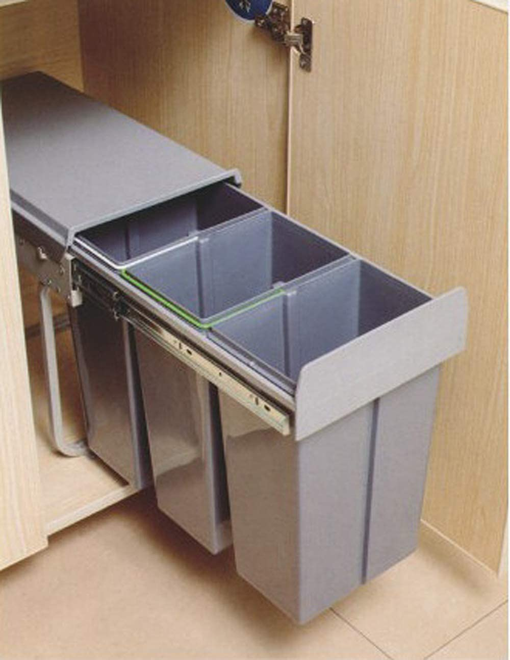 Pull Out Bin 40L Twin Cabinet Kitchen Waste Dual Slide Out Rubbish Garbage Trash Grey 2X20L image number 1