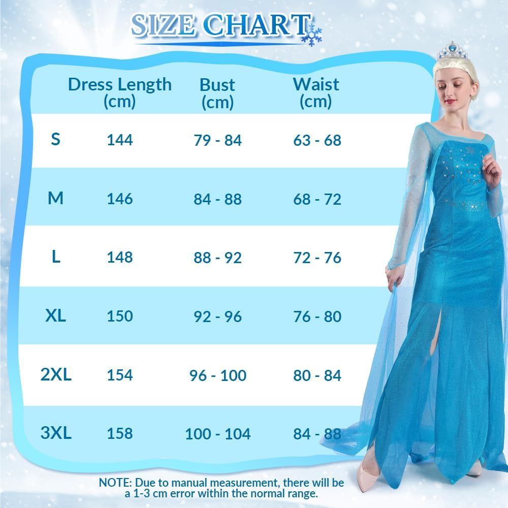 AUTOWT Womens Princess Costume, Elsa Cosplay Dress up with Cape Queen Gown, Snow Princess Role Play Outfits for Adult Birthday Party Costume Book Week image number 4