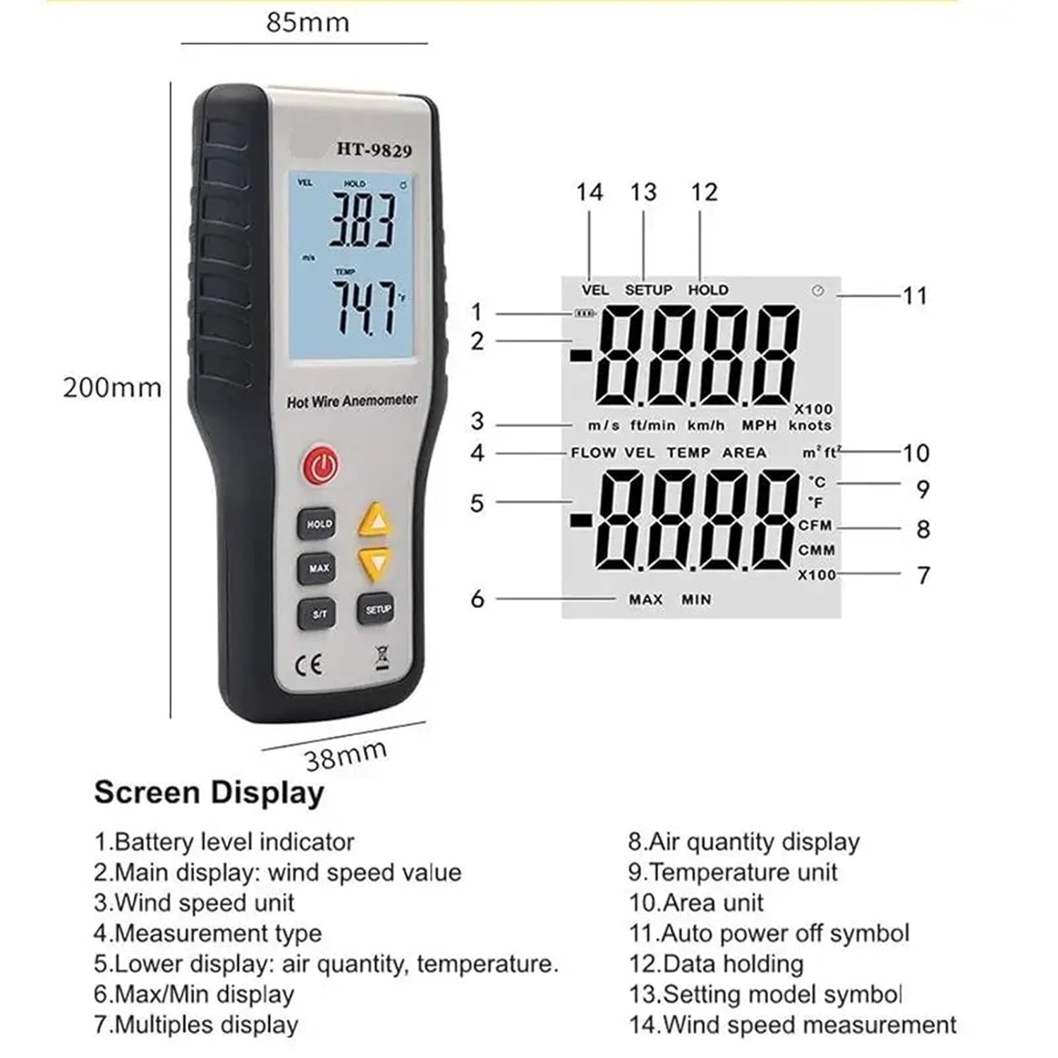 High Sensitivie Digital Portable Wind Speed Meter Hot Wire Thermal Anemometer Anemometro Measuring Instruments image number 1