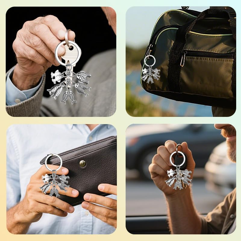 Vintage Fish Keychain for Husband Boyfriend Novelty Fishing Gifts for Son Nephew Fisherman Birthday Presents for Grandpa Dad Fishing Retirement Gifts for Men Elderly Uncle Fish Lover Fisherman Keyring image number 3