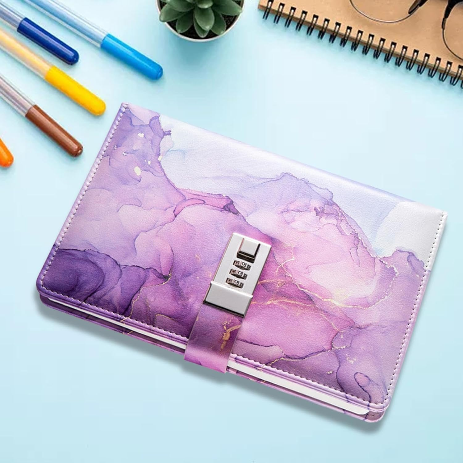 Eigell Diary with Lock Locked Diary Notebook 180 Pages Lock Journal Planner Organizer Password Lock Diary Girls Boys Teens Adults, Violet image number 6