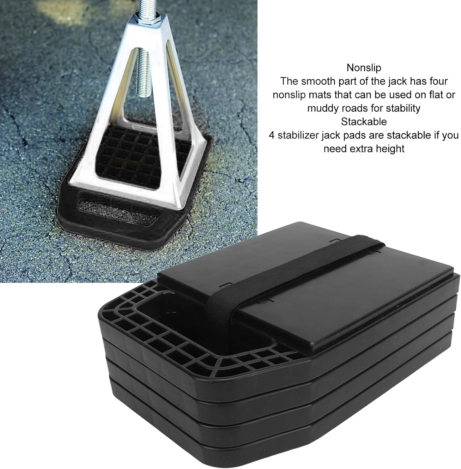 4 Pack RV Jack Pads, Camper Jack Pads Thick RV Leveling Blocks, Stabilizer Jack Pads for Travel Trailers RV Camper, Prevents Sinking and Aids in Stabilizing, 5.6 X 5.6 Inch (Black) image number 2