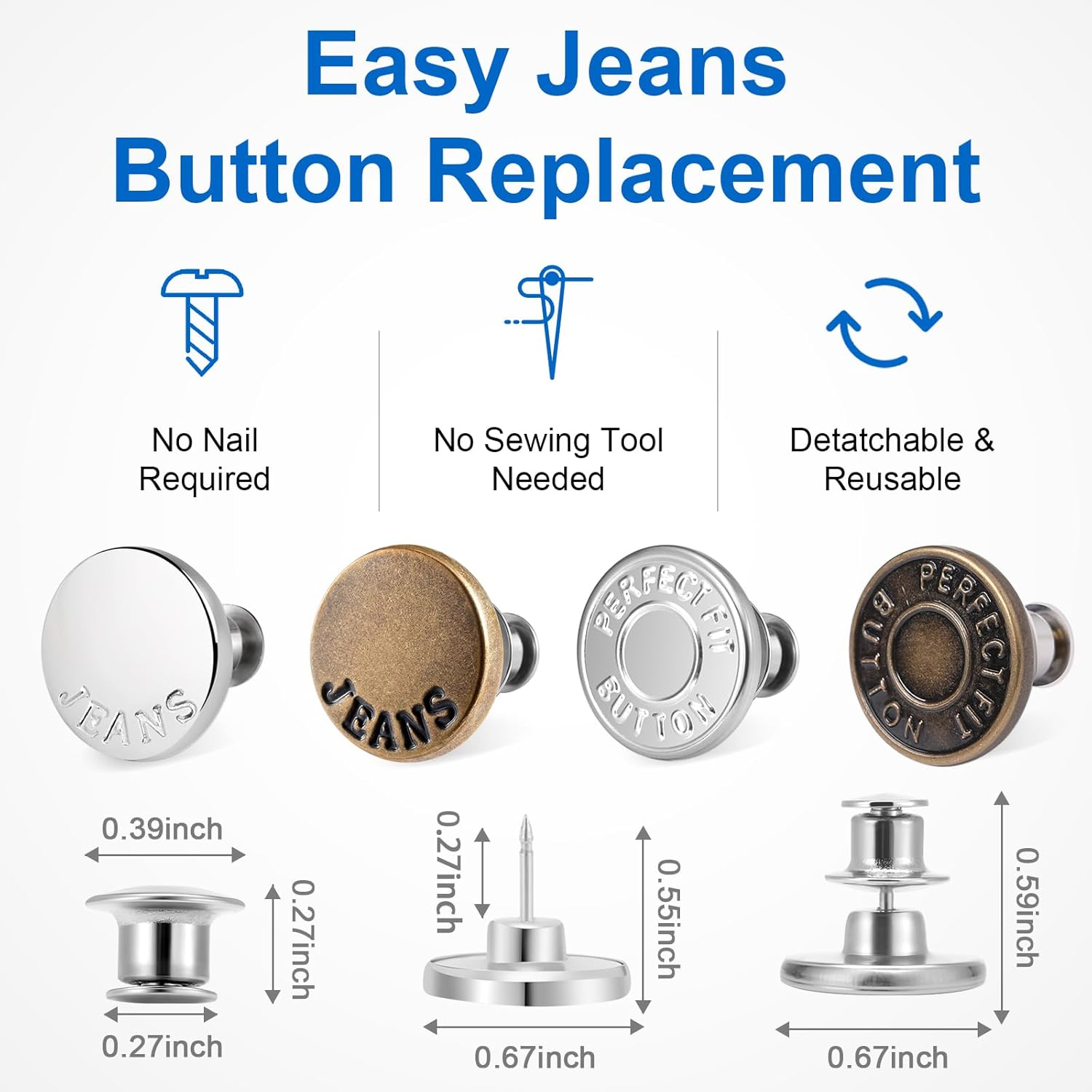 Ceryvop 12 Set Buttons Pin for Loose Jeans, Jeans Button Adjuster for Pants, No-Sew Waist Tightener Pins for Pants, Make Loose Jeans Smaller, Adjustable Pants Button Replacement image number 4