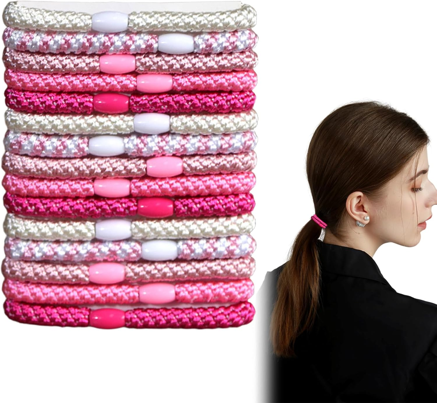 Pack of 15 Hair Bobbles Women'S Braided Elastic Hair Bands Soft Braid Bobbles for Girls Anti-Stress Hair Band Bracelet for Thick Hair Simple Hair Accessories for Everyday Sports and Yoga (Pink)