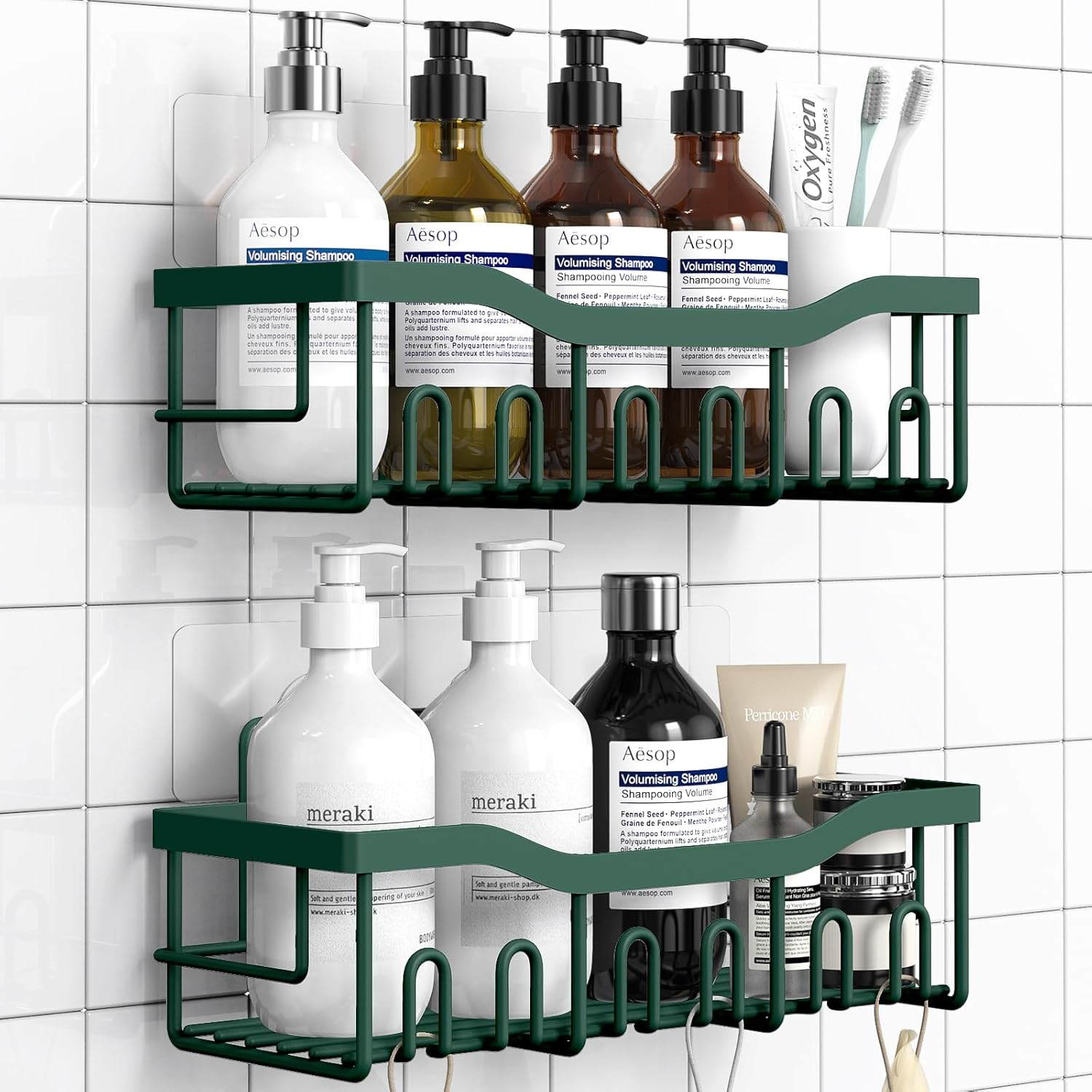 Shower Caddy 2 Pack,Adhesive Shower Organizer for Bathroom Storage&Home Decor&Kitchen Organizers and Storage,No Drilling,Large Capacity,Rustproof Stainless Steel Bathroom Organizer,Bathroom Decor Sets