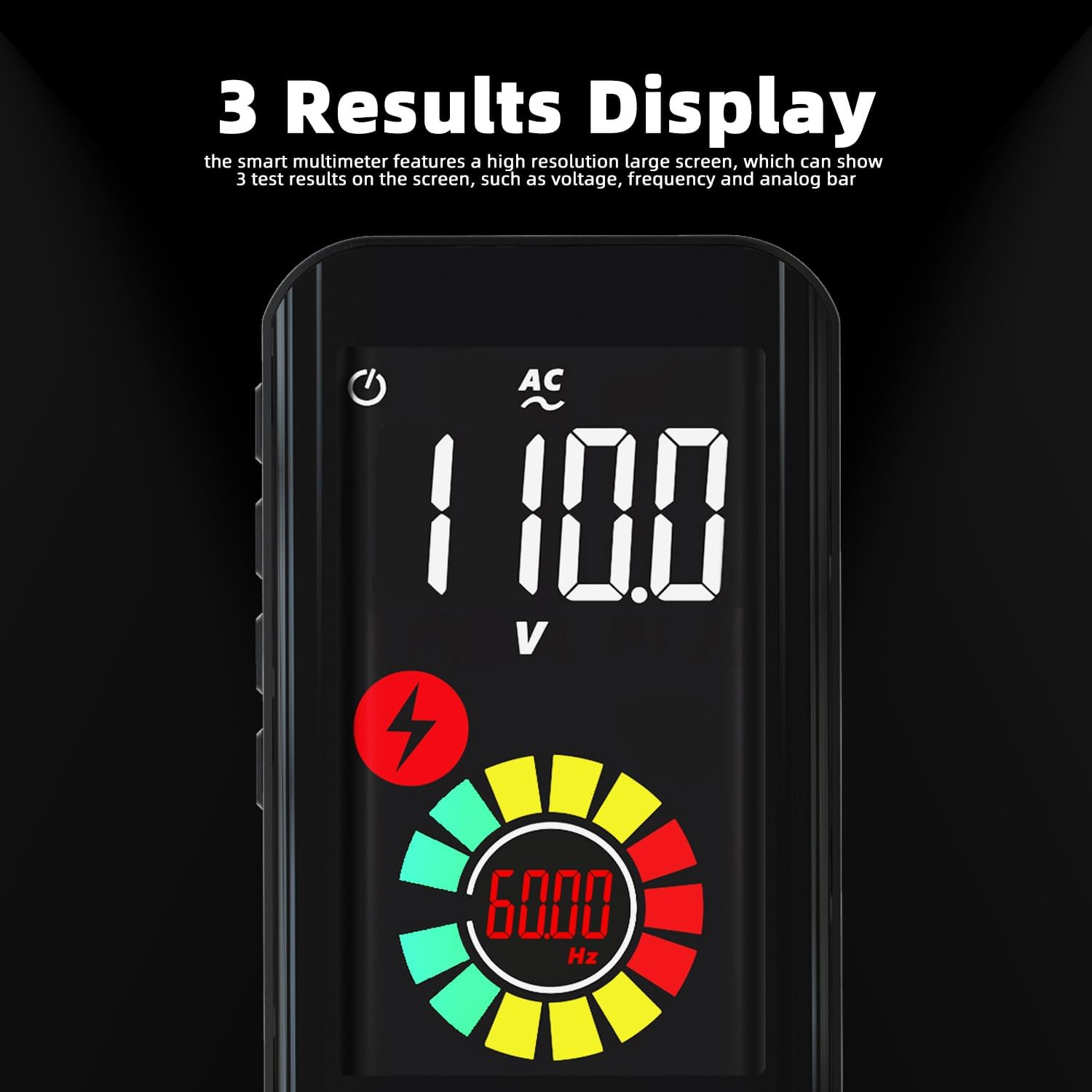 BSIDE Digital Multimeter, Rechargeable with Color LCD, 3 Results Display 6000 Counts Pocket Smart Voltmeter Capacitance Diode Ohm Hz Duty Cycle V-Alert Live Check Voltage Tester, Black, Pocket Size image number 6
