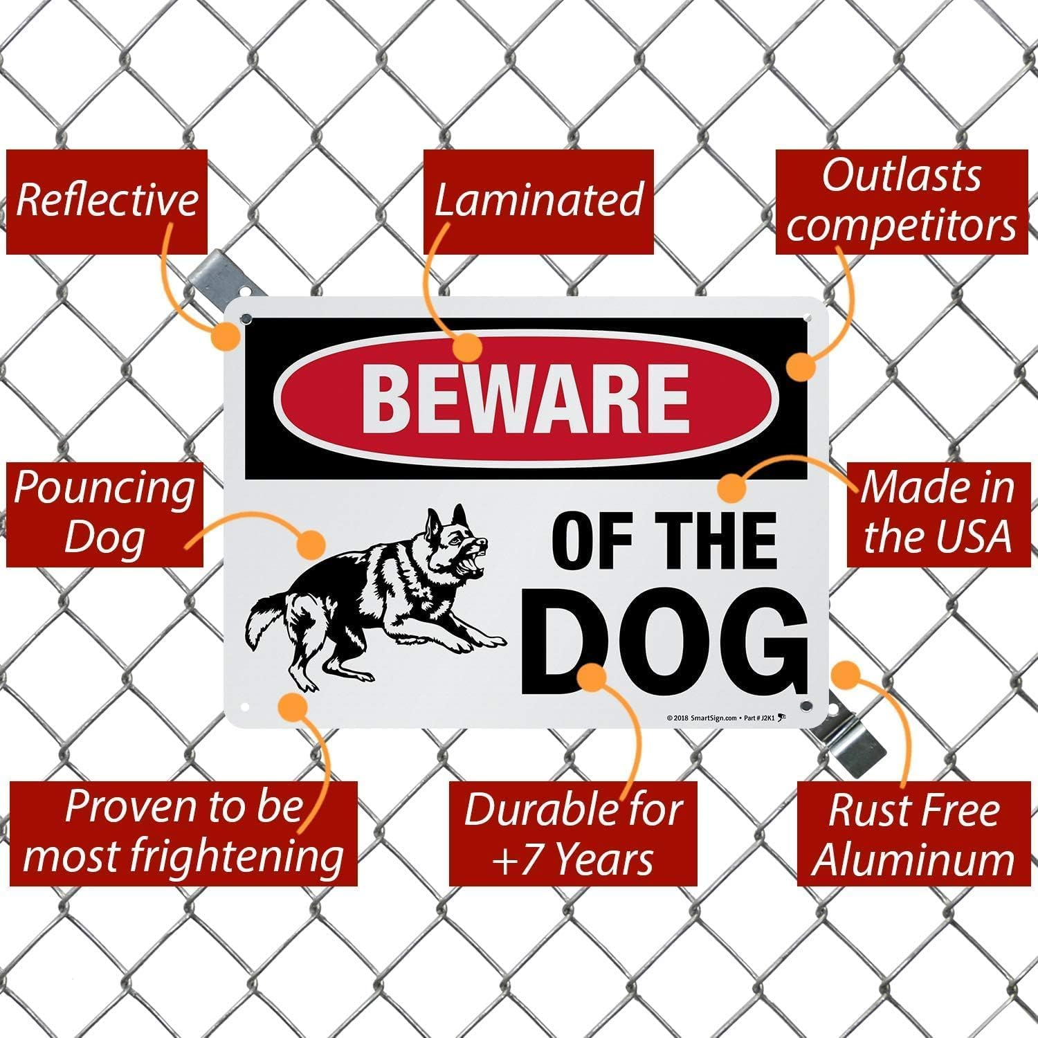 Dog Warning Sign, Beware of the Dog Warning Sign, Reflective, for Fence/Wall Use, Made of Tin, 8 X 12 Inches image number 5