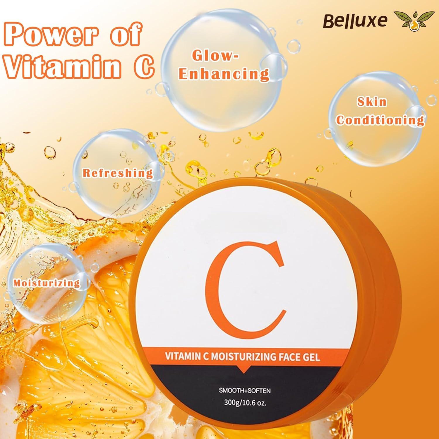 Belluxe Vitamin C Gel &ndash; Hydrating Face & Body Moisturizer &ndash; 300G Lightweight Daily Gel for Smooth, Refreshed Skin &ndash; Fast-Absorbing Skincare for Face, Neck & Hands image number 2