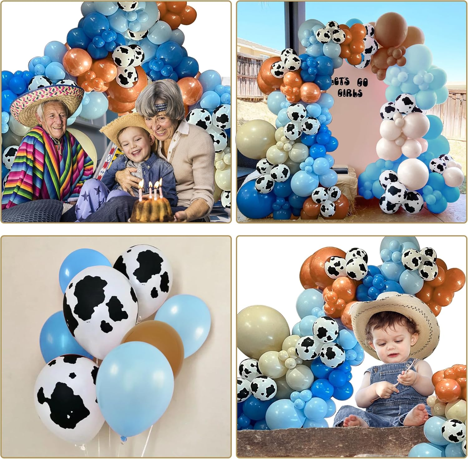 XIPEGPA 158 PCS Blue Cow Balloons Arch Garland Kit Party Decorations for Baby Shower Birthday Farm Western Cowboy Theme Supplies image number 1
