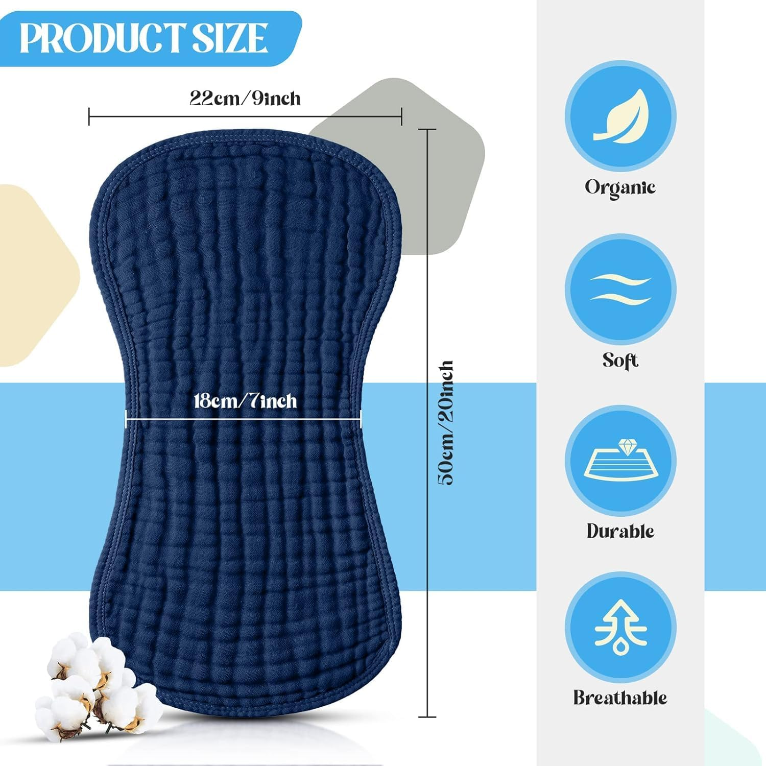 6 Pieces Muslin Burp Cloths Cloth Multi Colors Washcloths Diapers Absorbent Layers Face Towels Unisex, 9 X 20 Inch (Retro Colors) image number 1