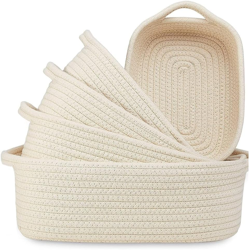 Set of 5 Cotton Rope Woven Storage Baskets &ndash; Decorative Organizer Bins for Baby Nursery, Montessori, Bathroom, Dog & Cat Toys, Entryway, Desk Use image number 3