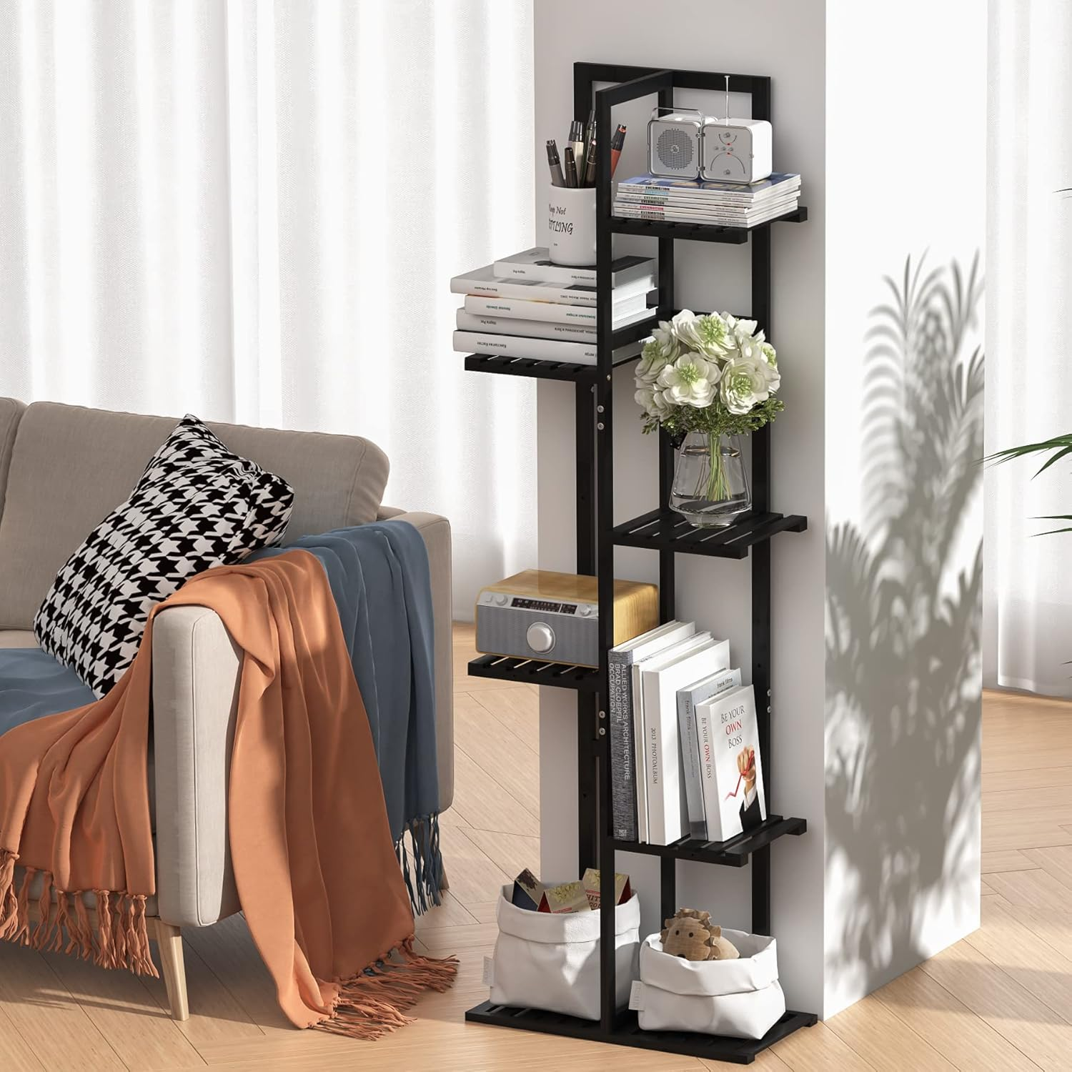 Laiensia Bamboo Plant Stand Rack 6 Tier,Multiple Stand Holder Shelf Rack, Indoor&Outdoor Planter Display Shelves for Patio Garden, Living Room, Corner Balcony and Bedroom,Black image number 4