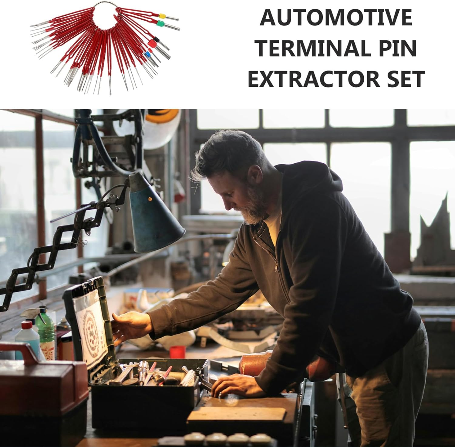 ELAYARD 39Pcs Car Terminal, Electrical Terminal Ejector Set 0.8-6.2Mm, Red Flat Push Tool for Wire Harness, Mechanics Electrical System Repair