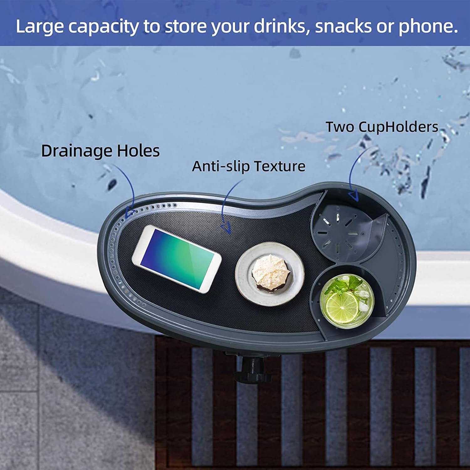 LICAEVEY Hot Tub Tray, Adjustable, anti Slip, Cup Holder, Grey Plastic, Rectangular, 40X20X17.5Cm, 1240G, 2 Pack image number 2