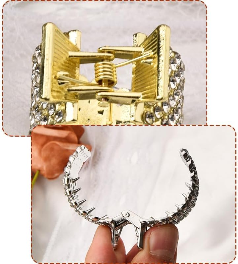 Ponytail Holder Clips Crystal Rhinestone Hair High Ponytail Hair Clips for Women Gold Sliver Metal Hair Barrettes for Thick Thin Hair Pins No Slip Hair Accessories Claw Clips 2 Pcs - Hairclip1 image number 3