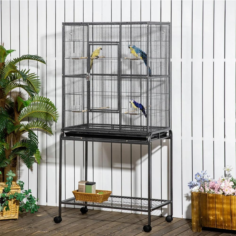 Rolling Large Bird Cage Cockatiel Conure Aviary W/Detachable Stand Storage Shelf image number 4